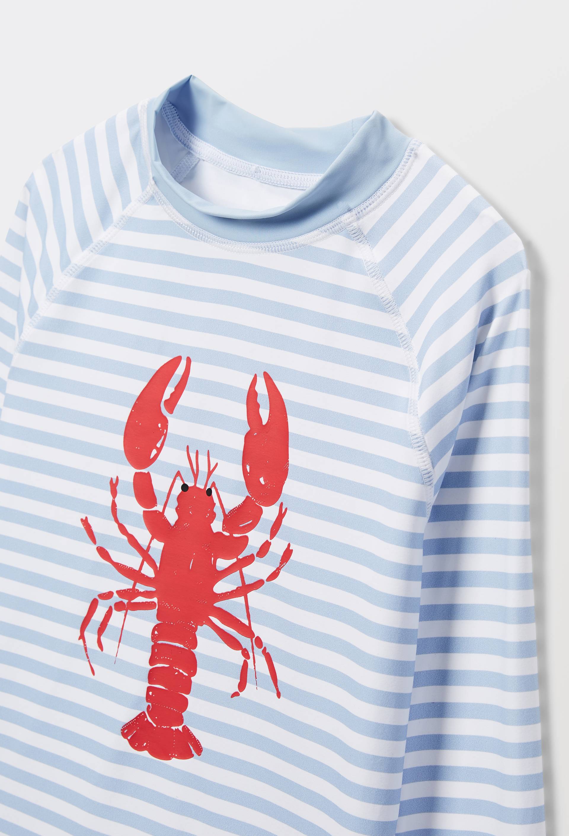 Maillot de bain t-shirt manches longues ray&eacute; et short uni, Bleu clair, large image number 2