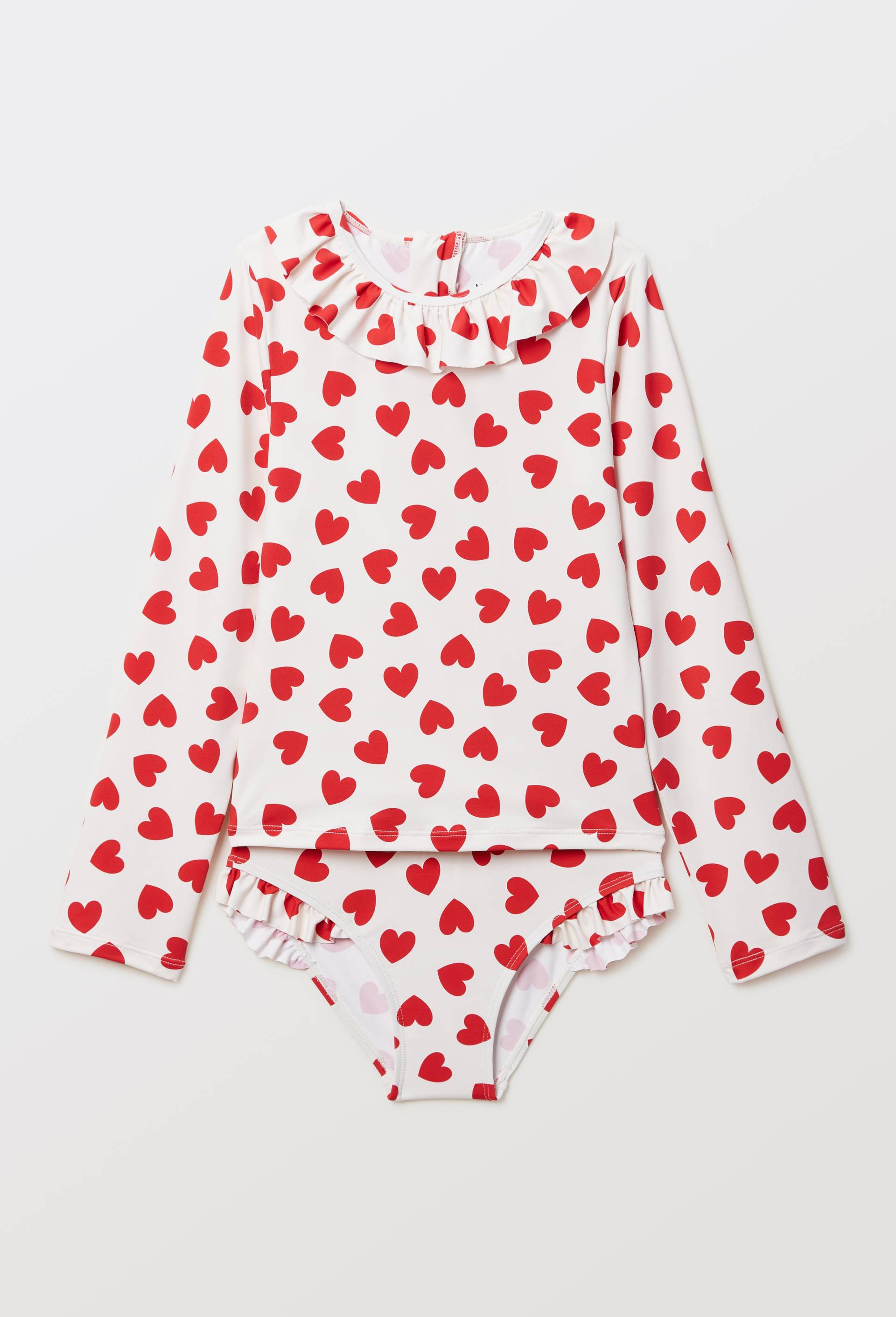 Maillot de bain tee-shirt manches longues et culotte imprim&eacute;s, Ecru, large image number 0