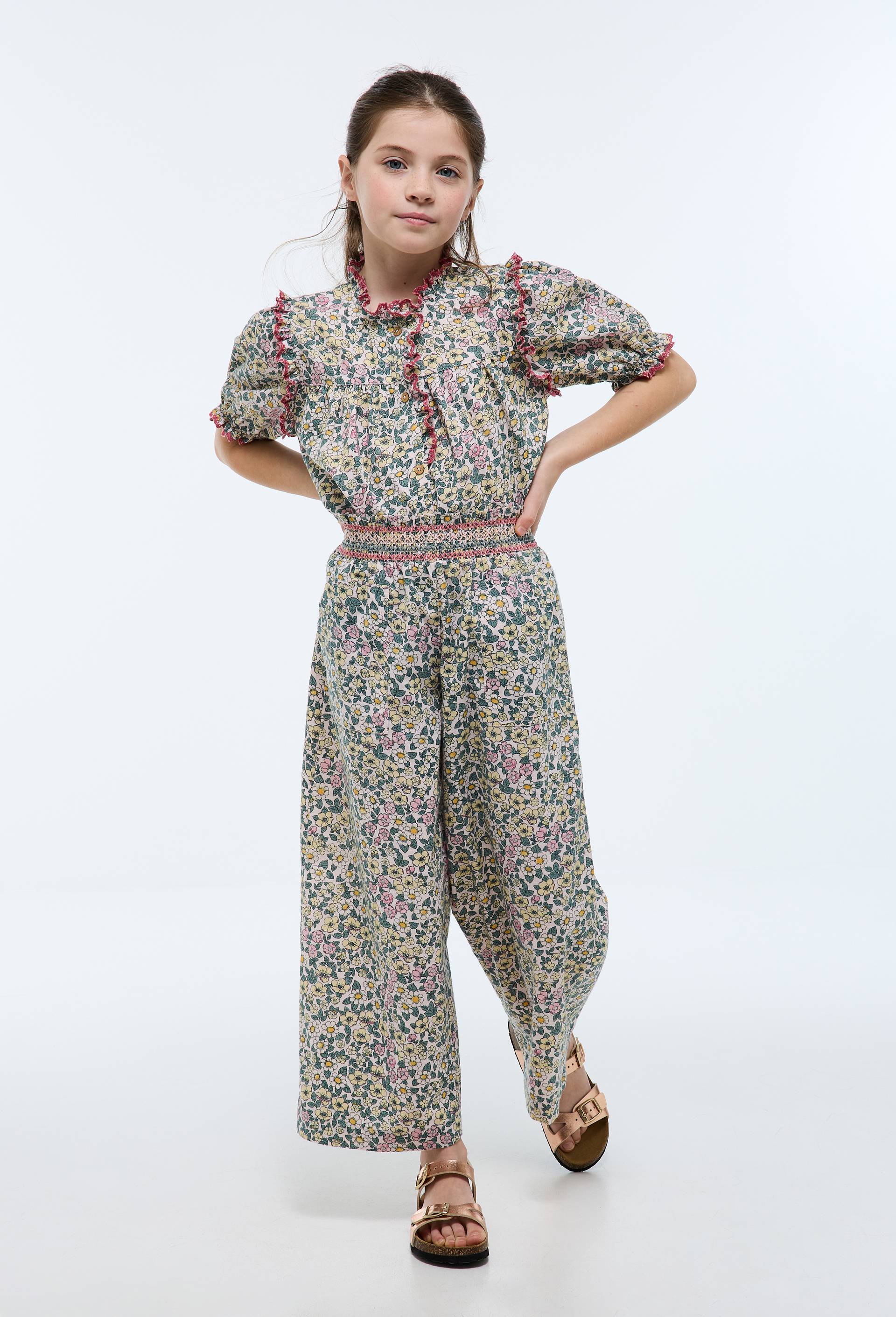 Pantalon large imprim&eacute; en coton, Beige clair, large image number 0