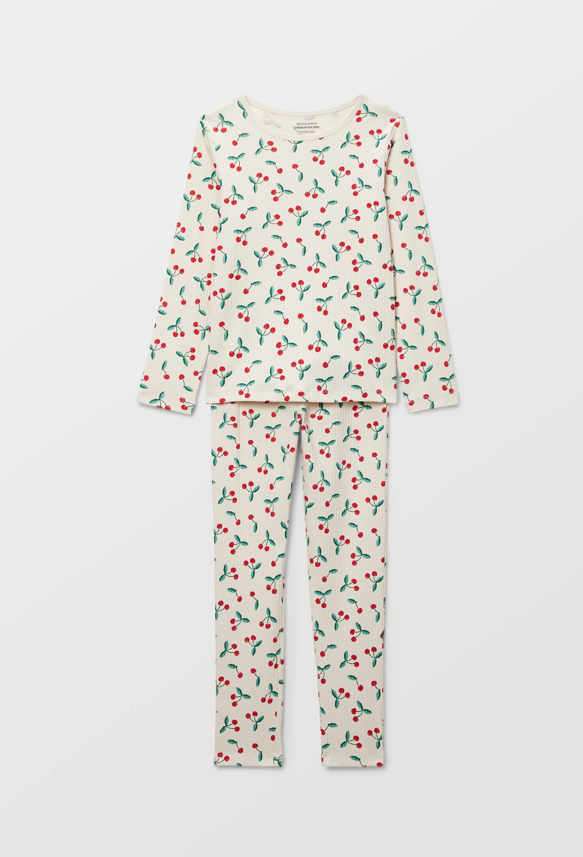 Pyjama manches longues imprim&eacute; en coton BIO GOTS, Beige clair, large image number 1.0