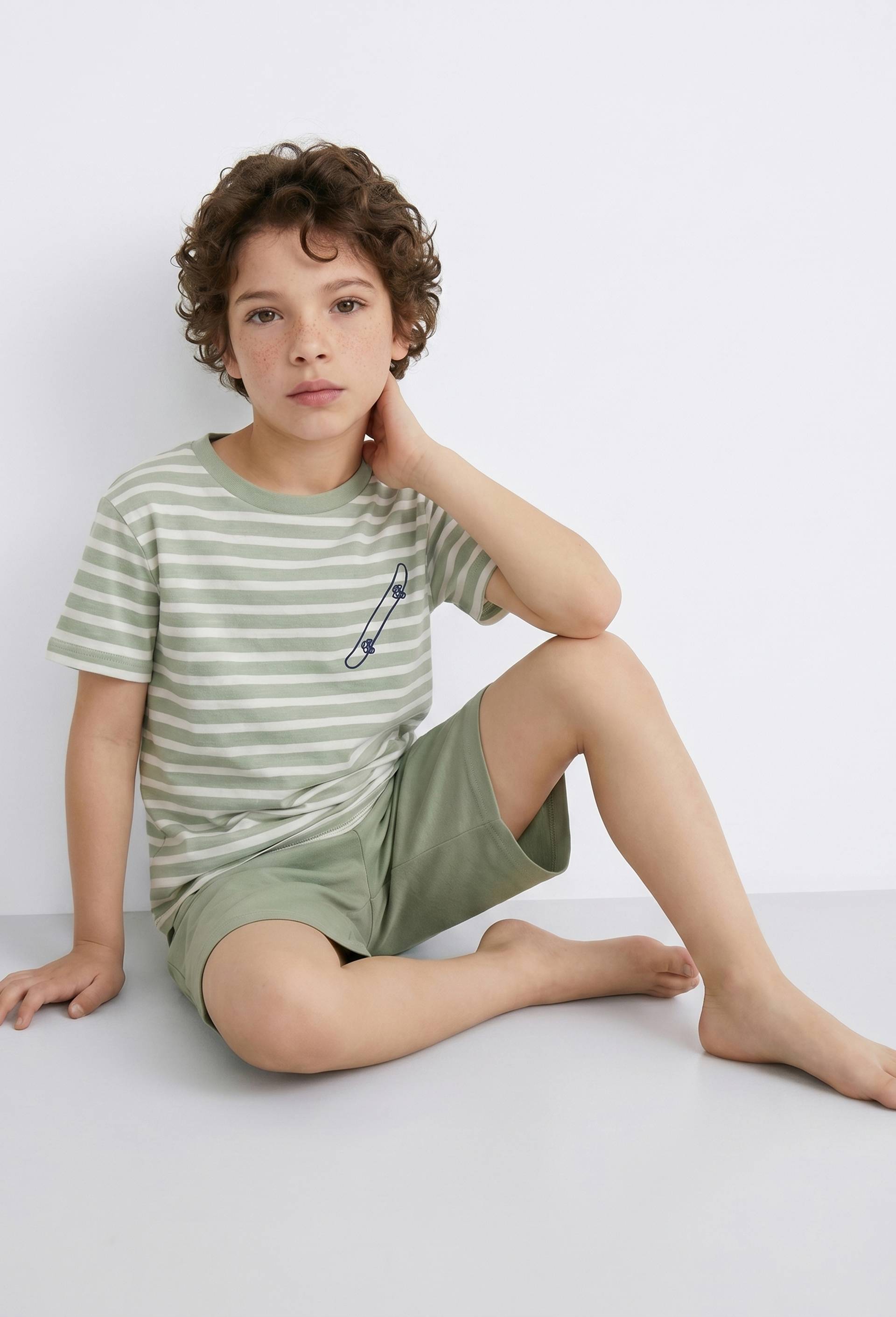 Lot de 2 pyjamas shorts imprim&eacute; en jersey coton BIO GOTS, Bleu fonc&eacute;, large image number 0.0