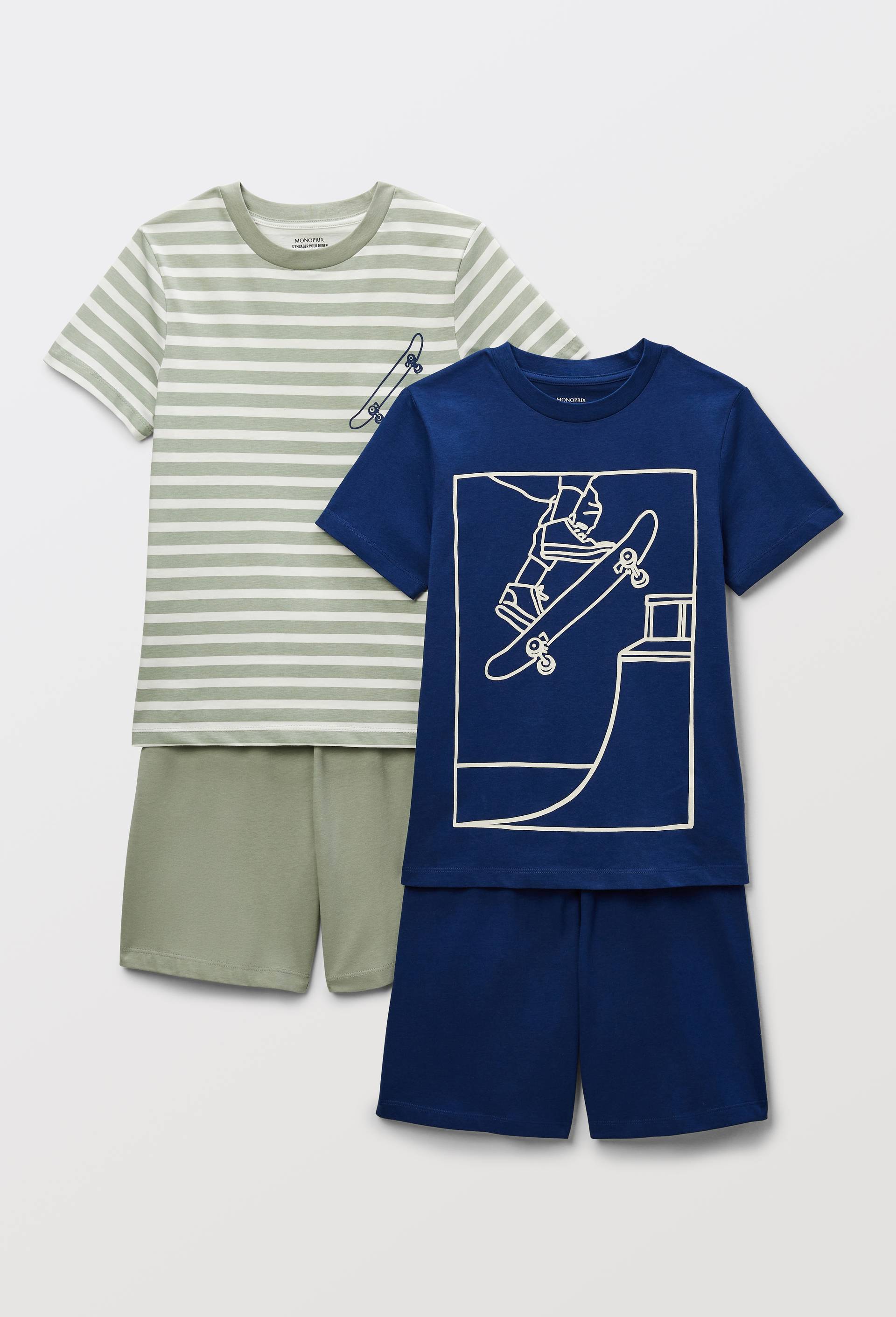 Lot de 2 pyjamas shorts imprim&eacute; en jersey coton BIO GOTS, Bleu fonc&eacute;, large image number 2