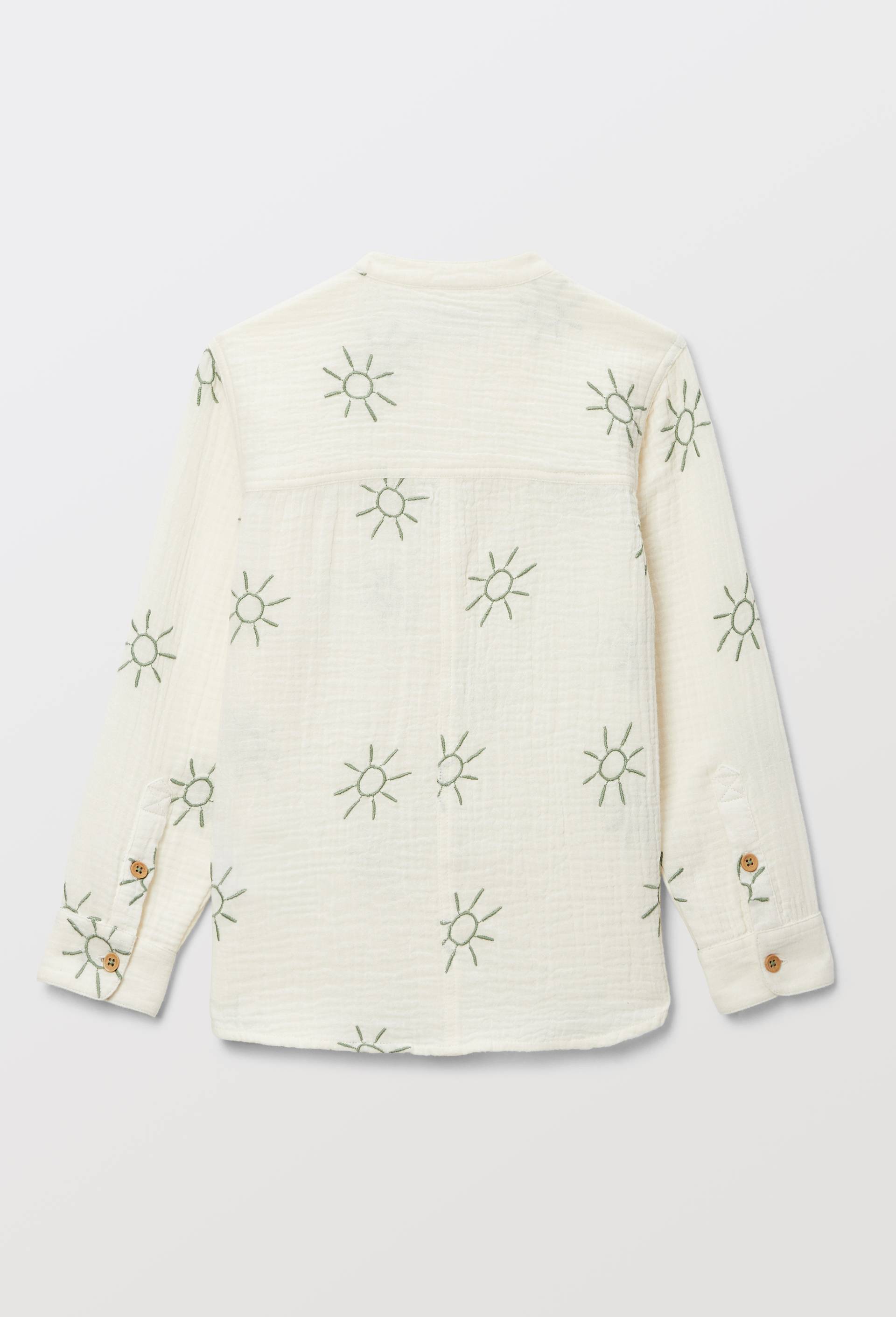 Chemise col mao brod&eacute;e en gaze de coton BIO GOTS, Beige clair, large image number 2
