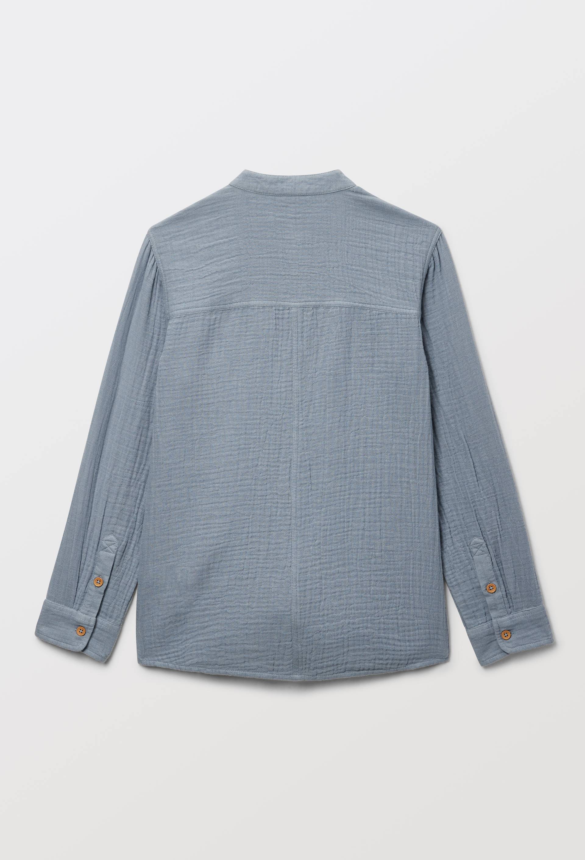 Chemise col mao unie en gaze de coton BIO GOTS, Bleu, large image number 2