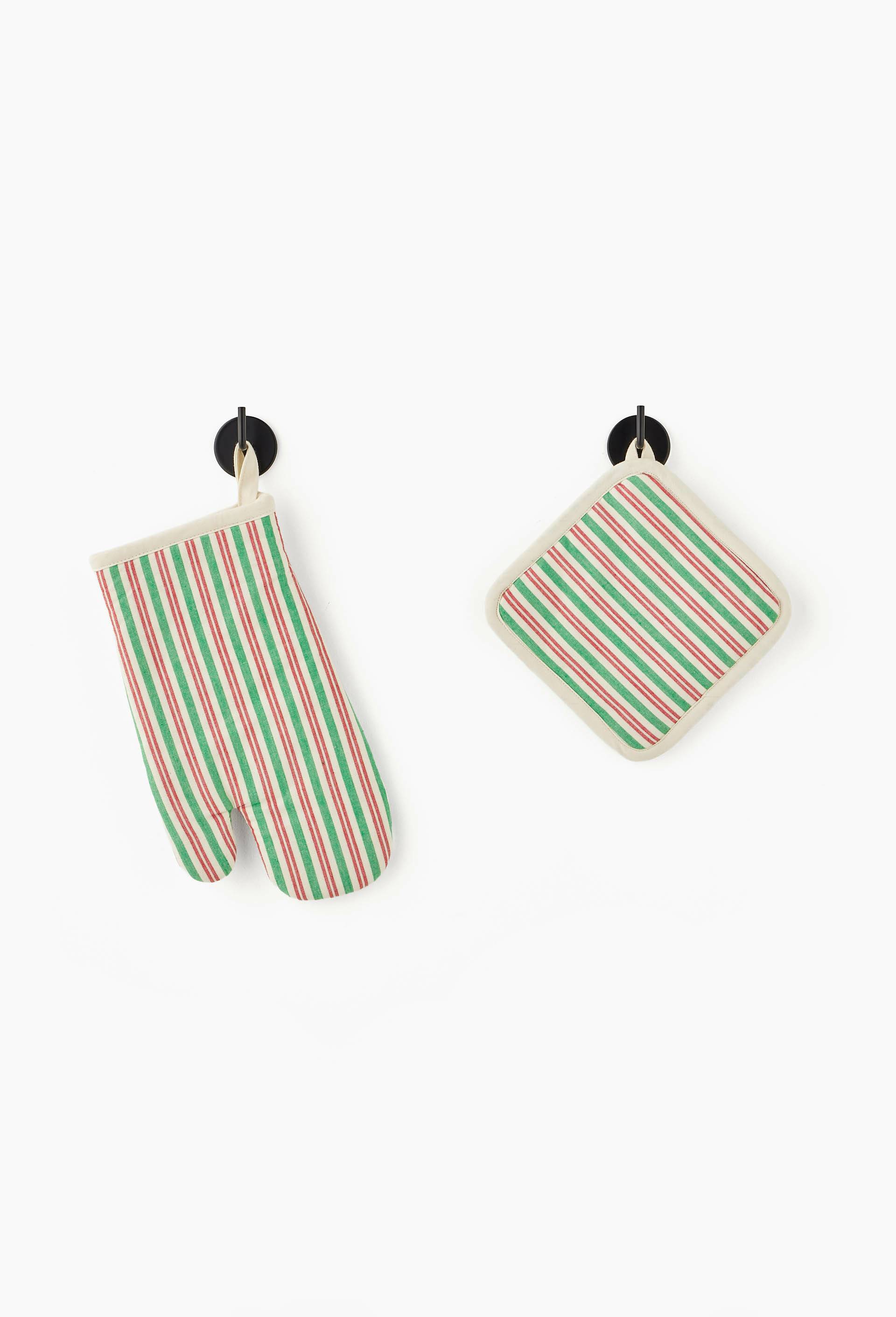 Lot gant et manique, 16x33cm + 20x20cm, 100% coton, Vert, large image number 0.0