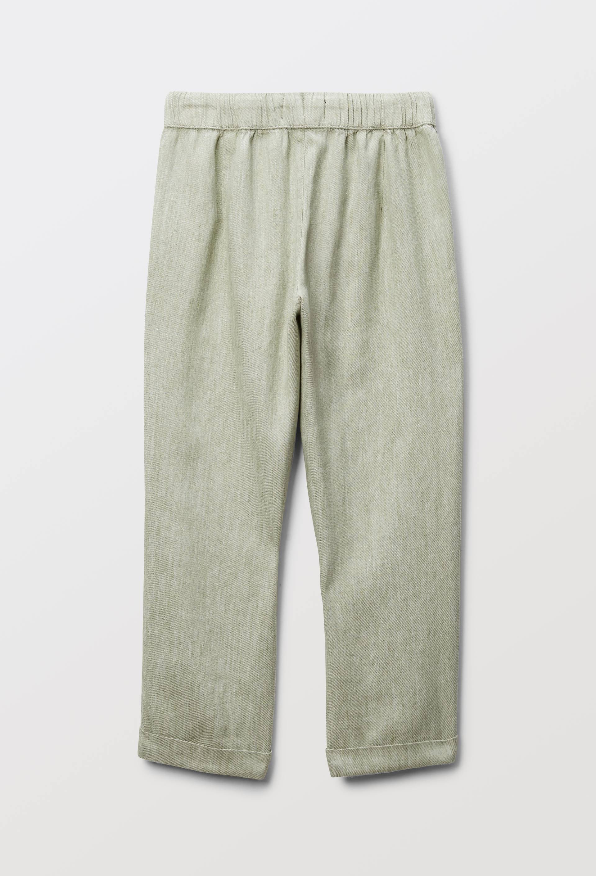 Pantalon uni avec taille &eacute;lastiqu&eacute;e en coton et lin, Vert clair, large image number 2