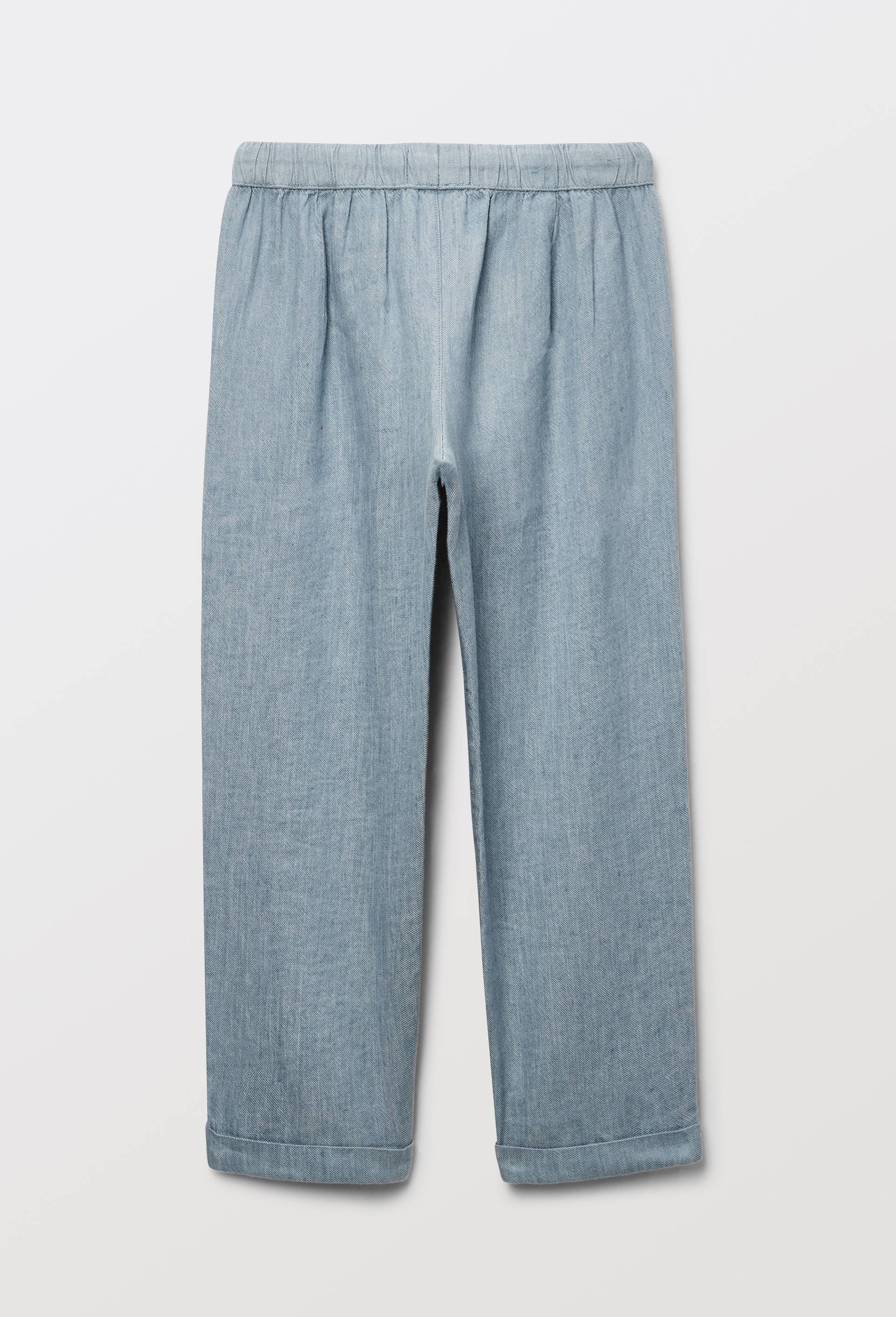Pantalon uni avec taille &eacute;lastiqu&eacute;e en coton et lin, Bleu, large image number 2