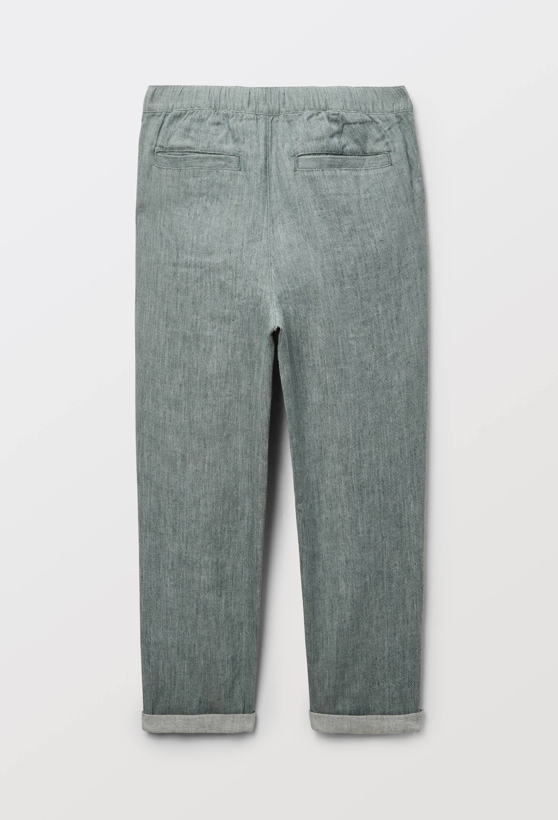 Pantalon droit uni en coton et lin, Vert, large image number 1
