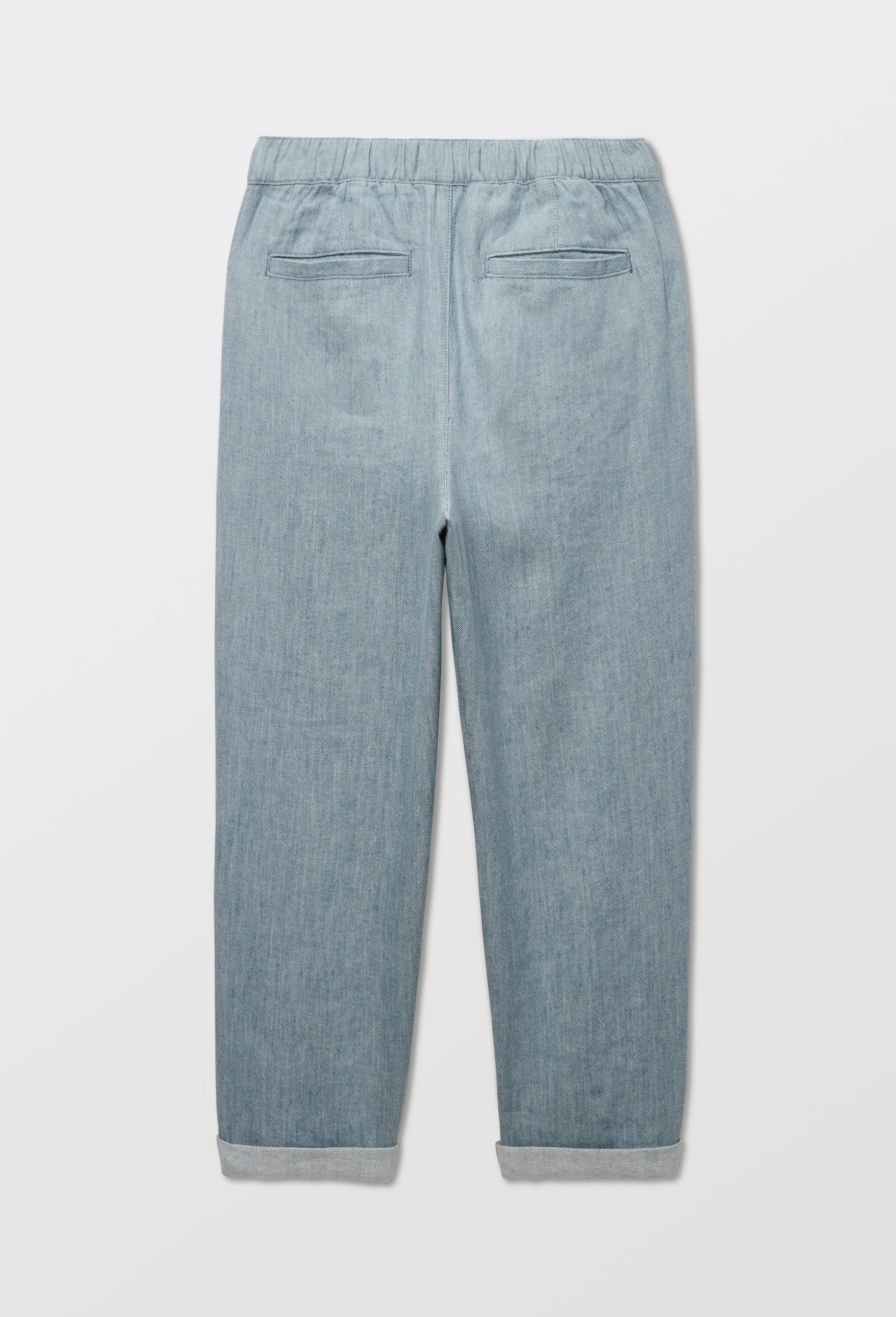 Pantalon droit uni en coton et lin, Bleu, large image number 1.0