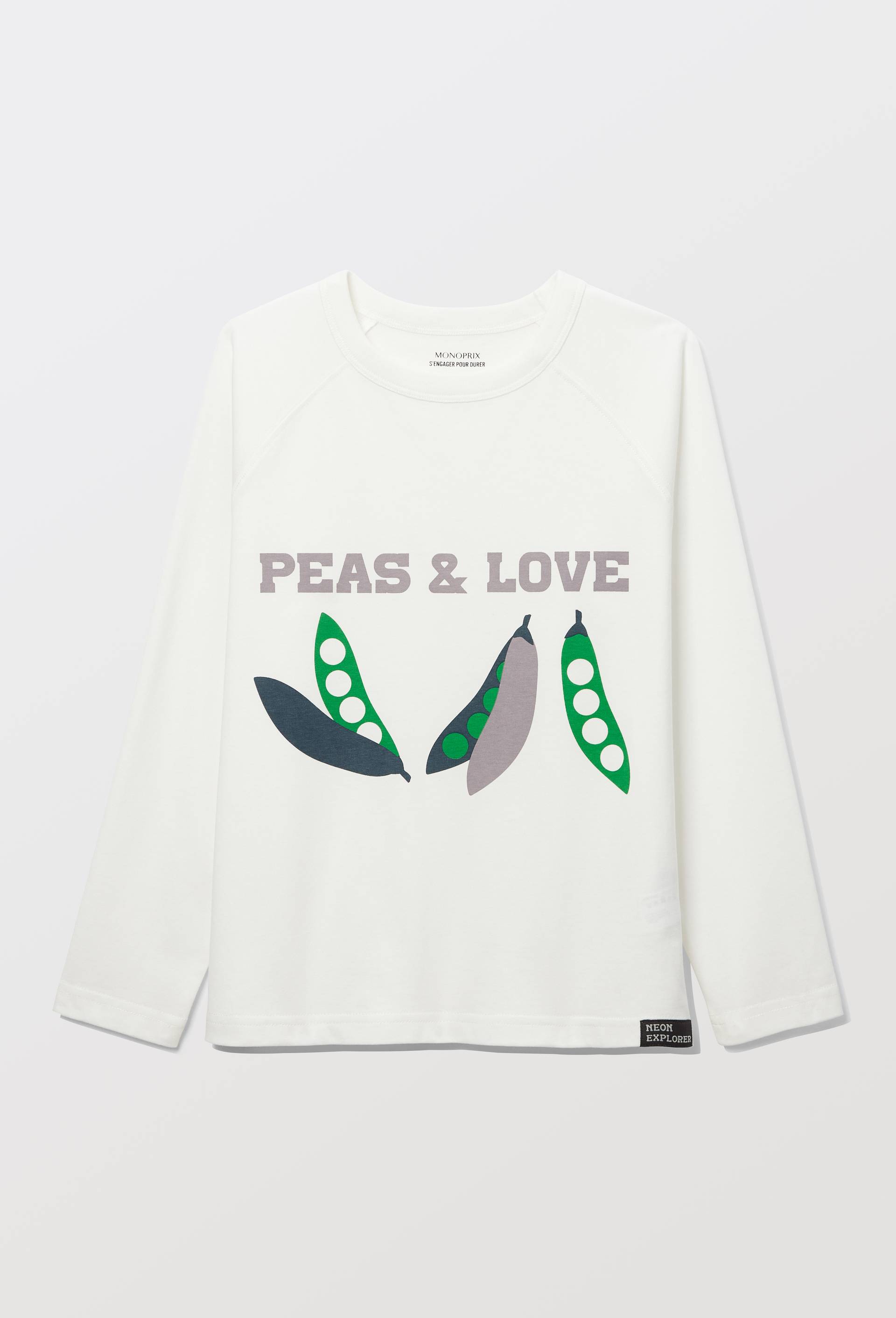 T-shirt manches longues imprim&eacute; en coton BIO GOTS, Ecru, large image number 0.0