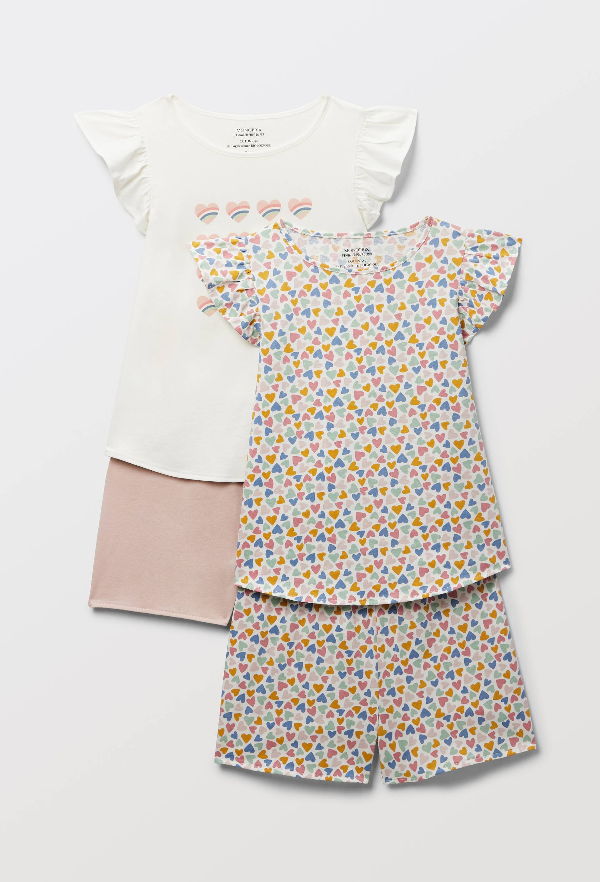 Lot de 2 pyjamas shorts imprim&eacute; en jersey coton BIO GOTS, Rose clair, large image number 0