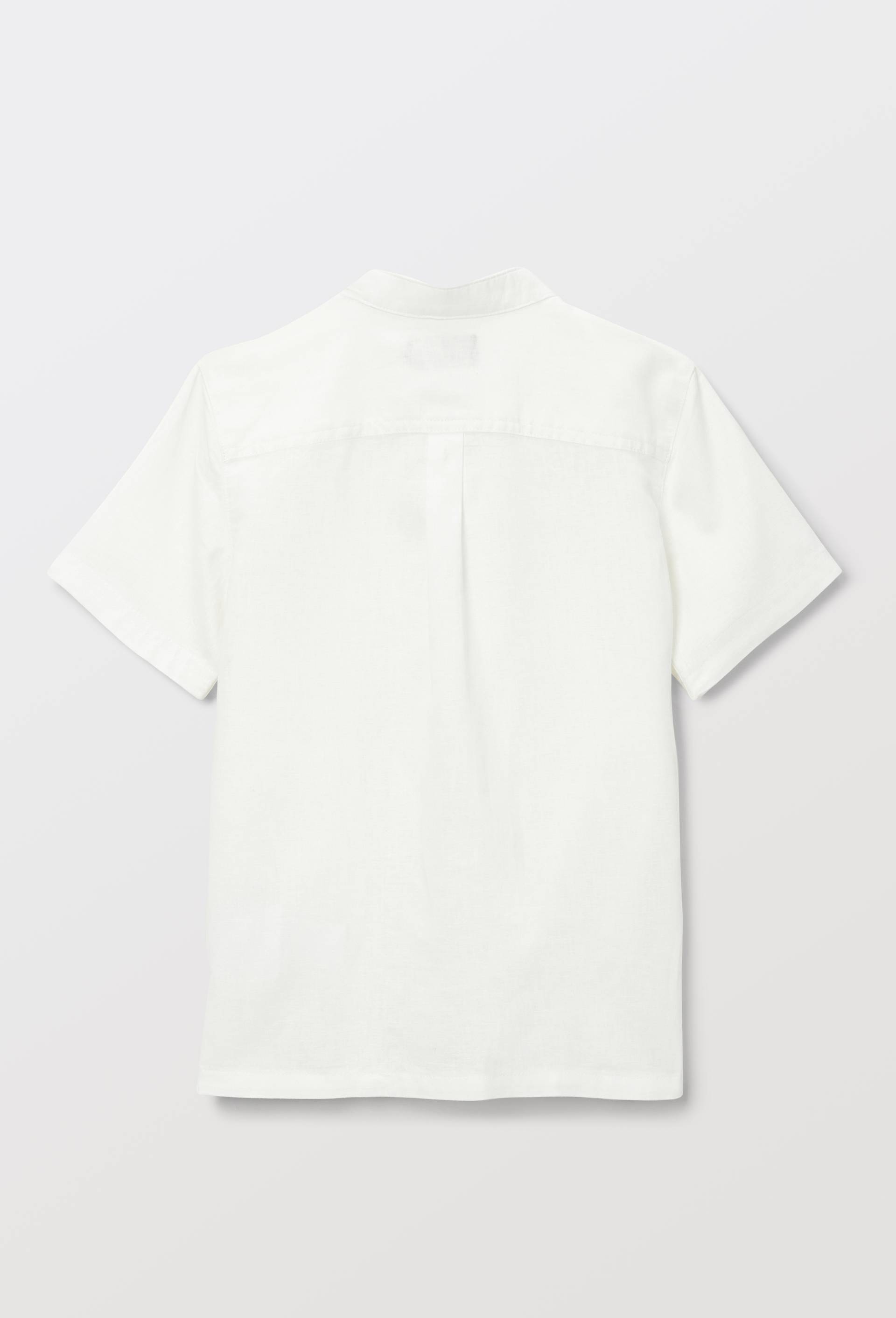 Chemise col mao manches courtes unie en coton et lin, Blanc, large image number 2.0