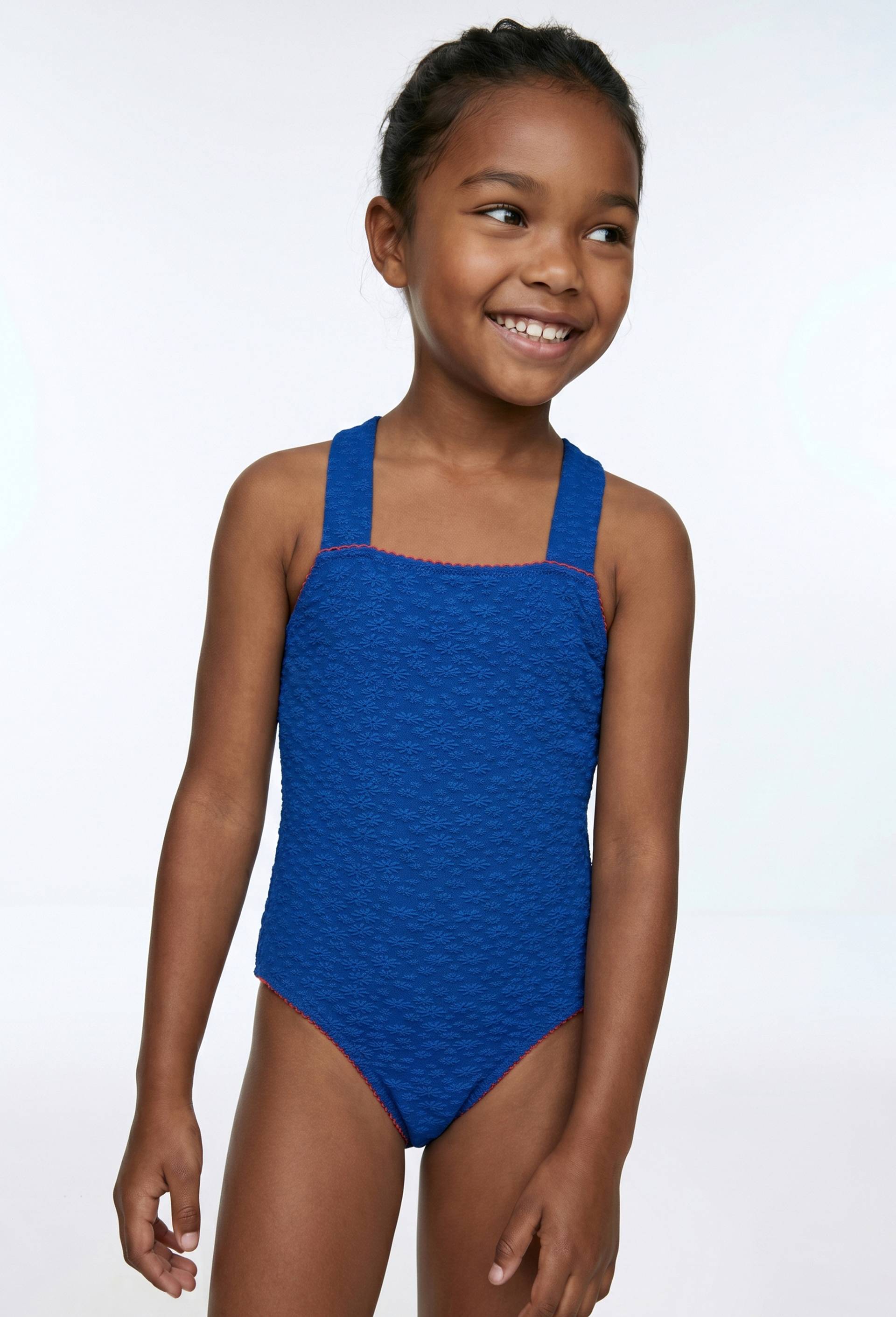 Maillot de bain 1 pi&egrave;ce jacquard imprim&eacute;, Bleu, large image number 0