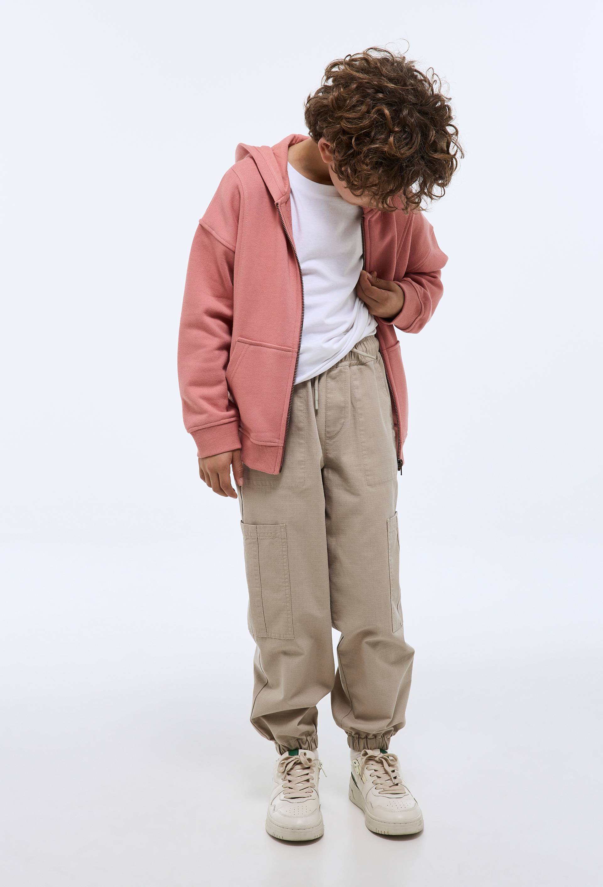 Jean cargo taille &eacute;lastiqu&eacute;e en coton, Beige, large image number 0.0