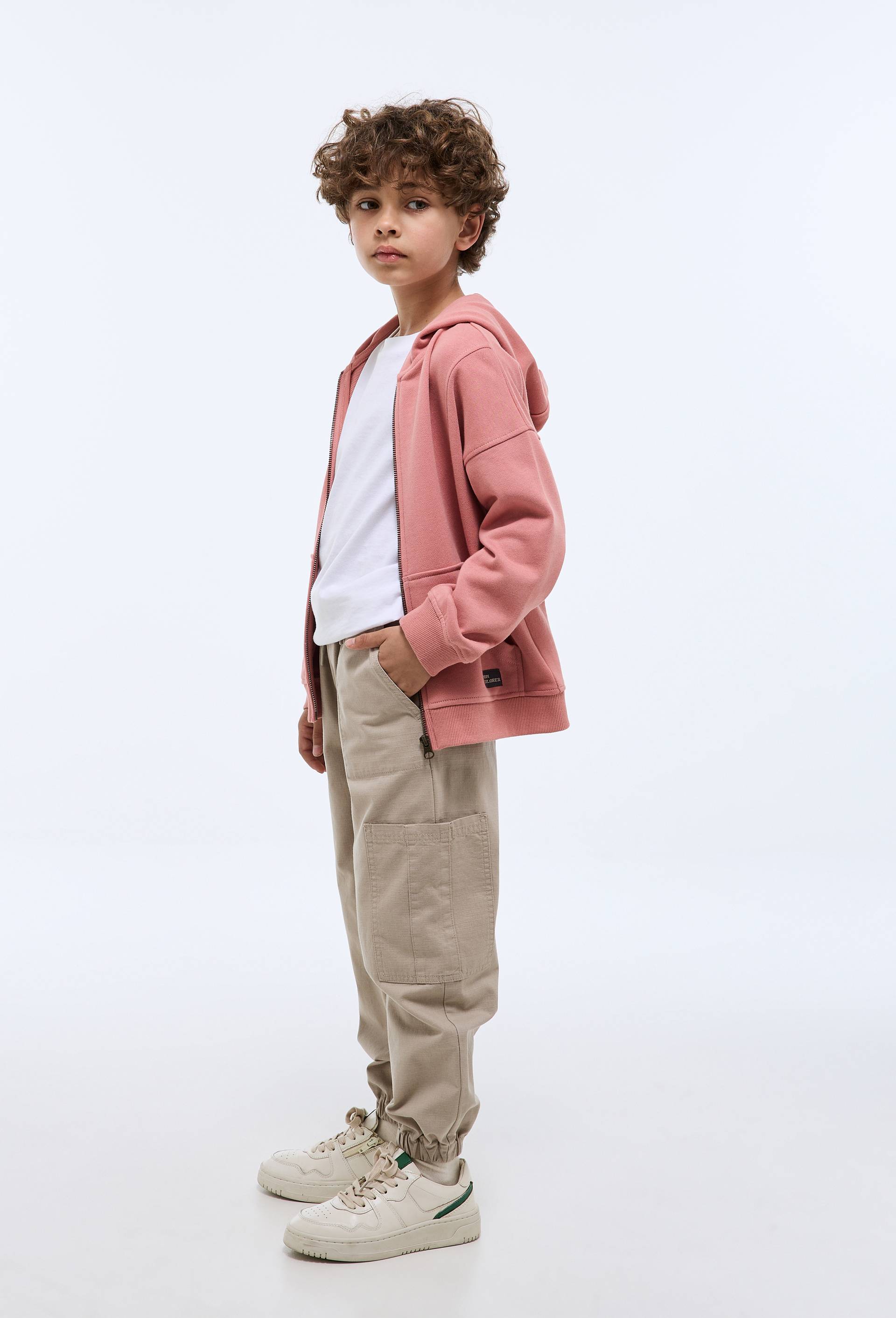Jean cargo taille &eacute;lastiqu&eacute;e en coton, Beige, large image number 1