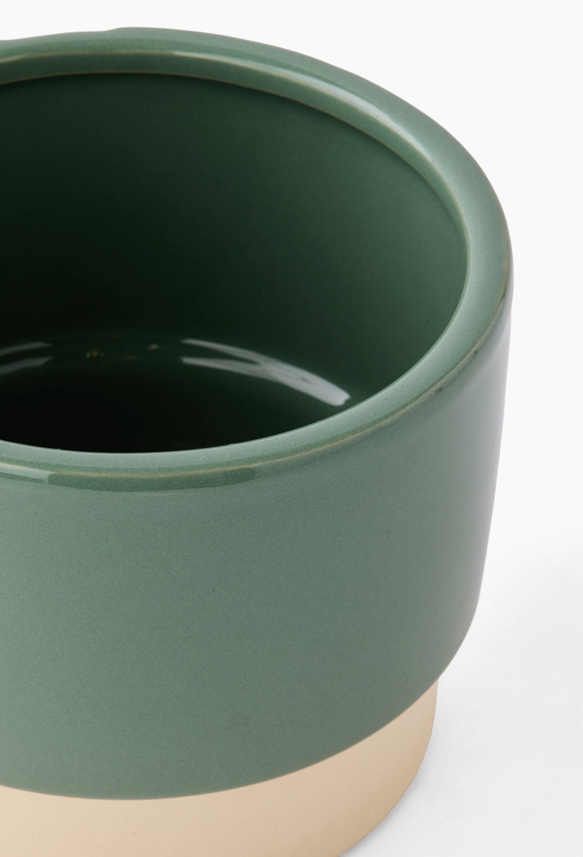 Cache pot bicolore, 17.5x14cm, en gr&egrave;s, Vert, large image number 1.0
