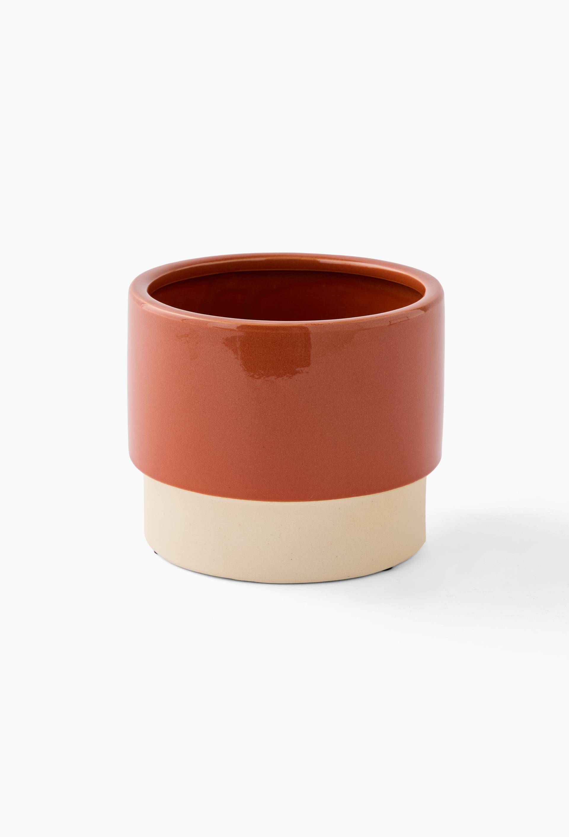 Cache pot bicolore, 17.5x14cm, en gr&egrave;s, Orange fonc&eacute;, large image number 0