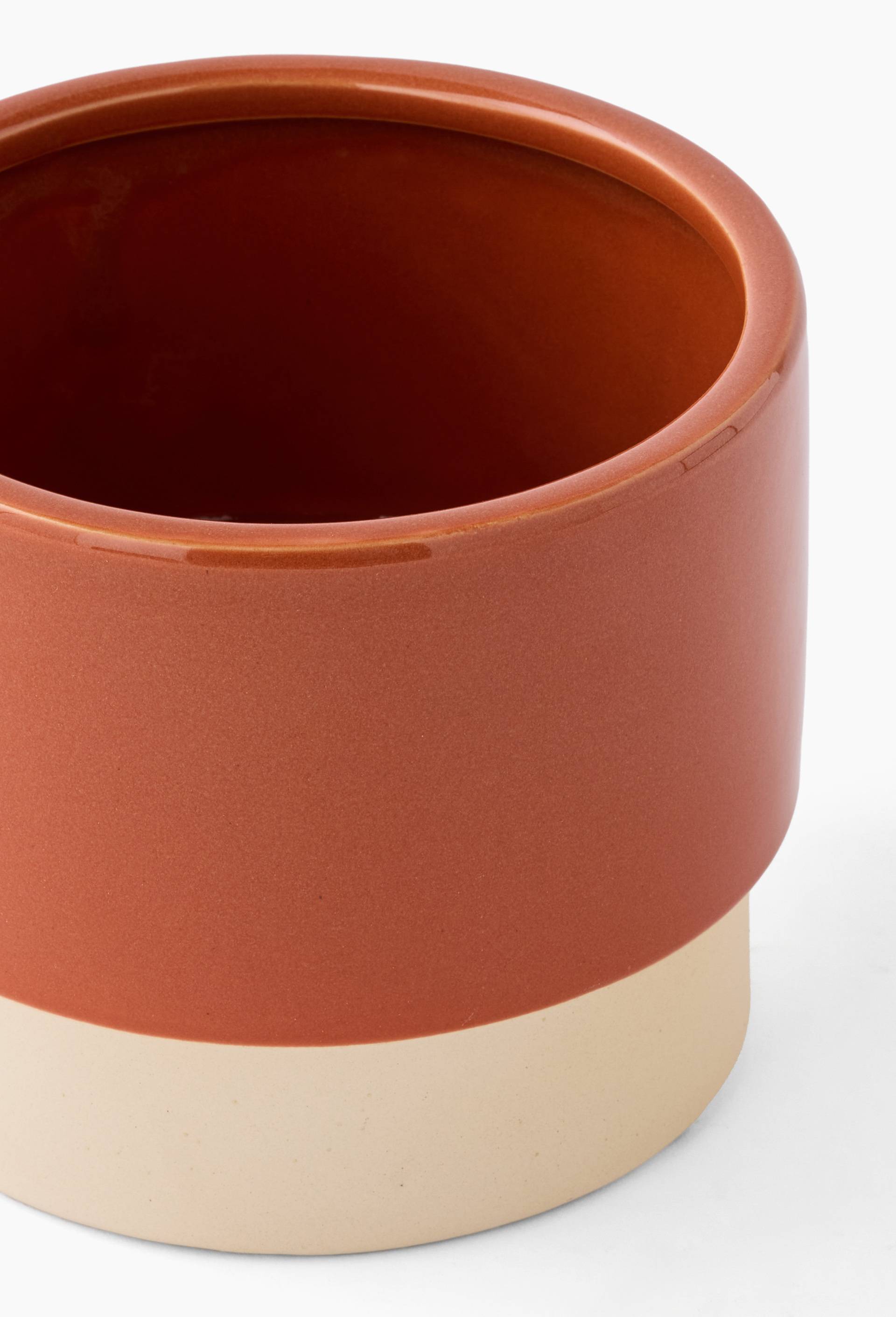 Cache pot bicolore, 17.5x14cm, en gr&egrave;s, Orange fonc&eacute;, large image number 1