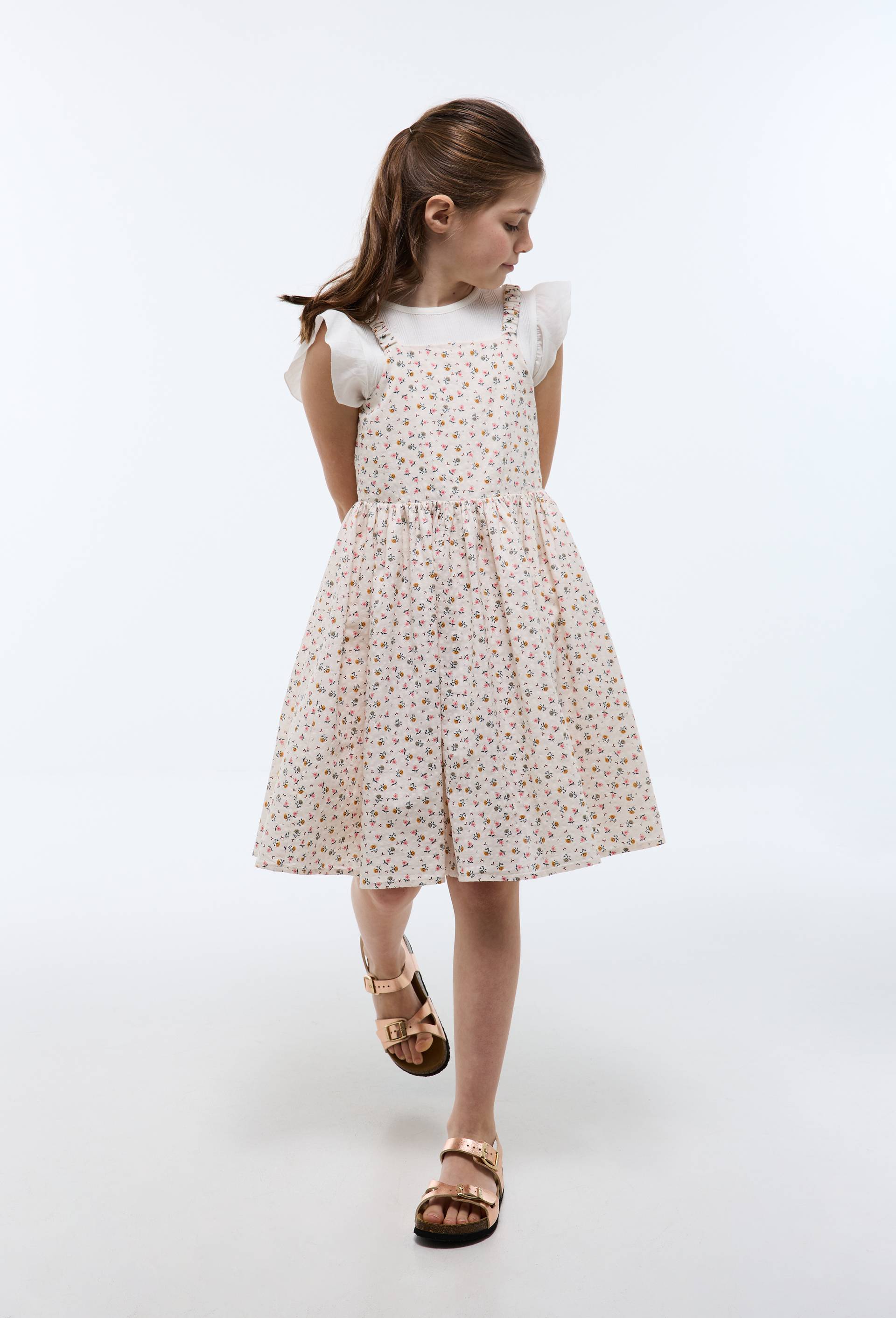 Robe &agrave; bretelle imprim&eacute;e en coton, Beige clair, large image number 0.0