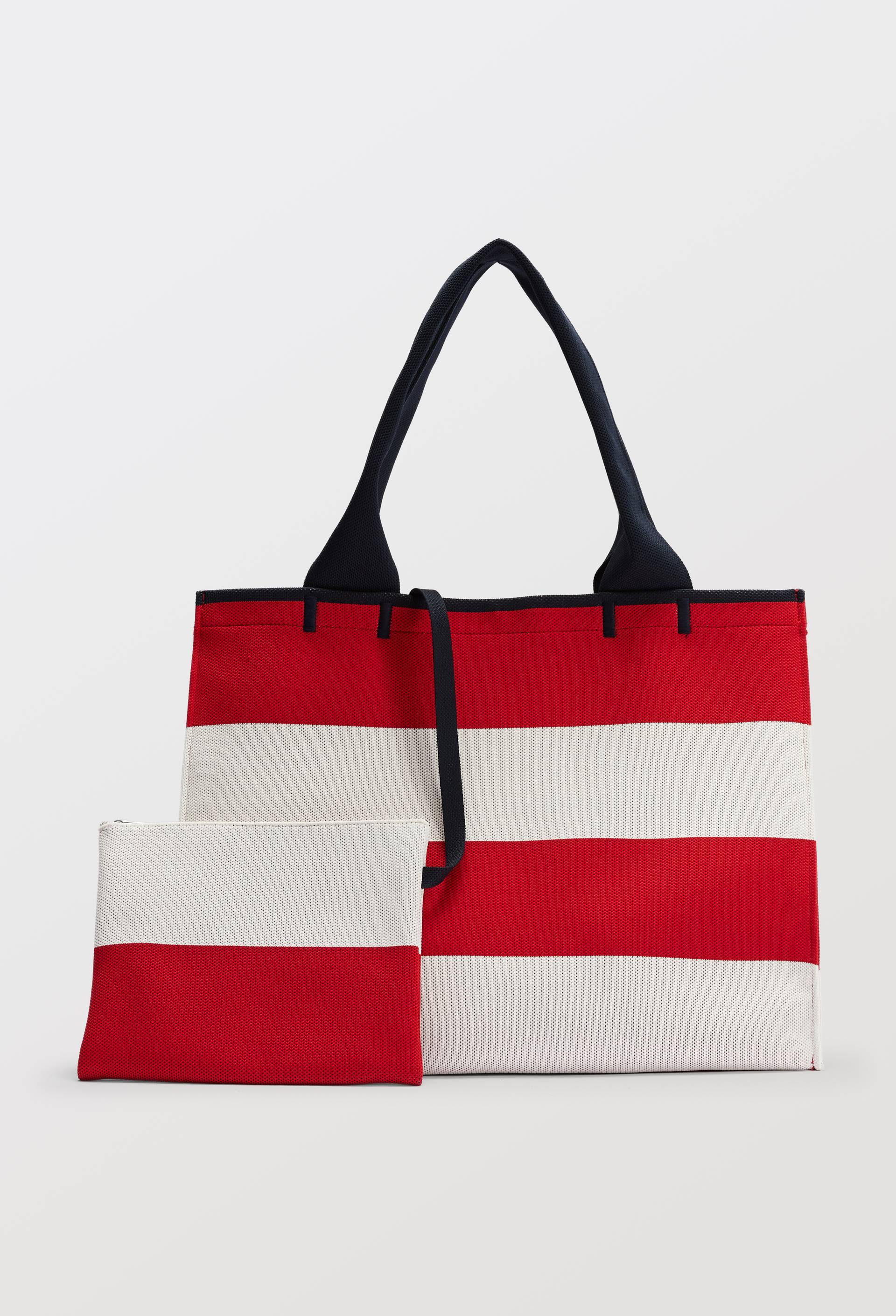 Cabas ray&eacute; avec pochette, Rouge, large image number 0