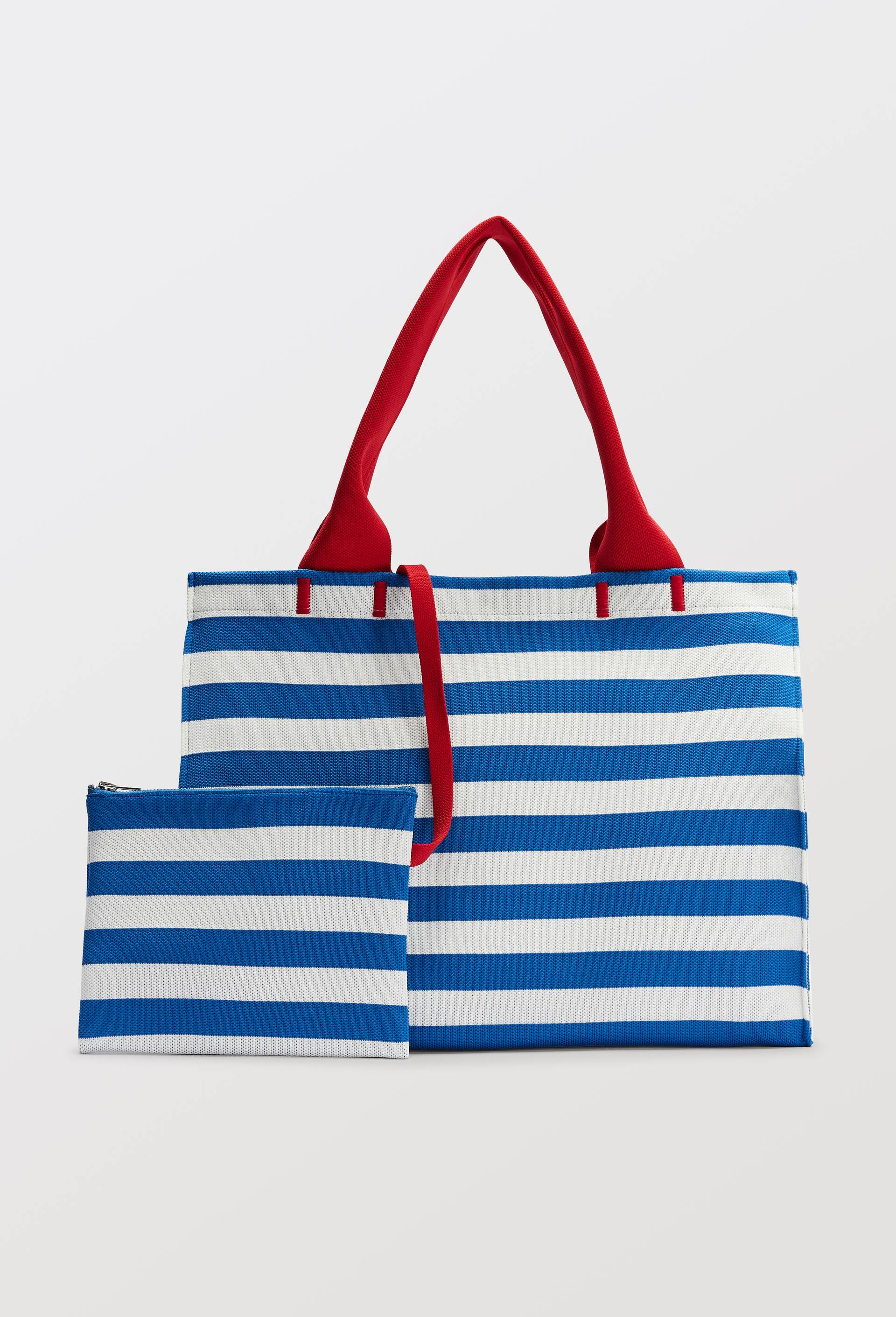 Cabas ray&eacute; avec pochette, Bleu, large image number 0.0