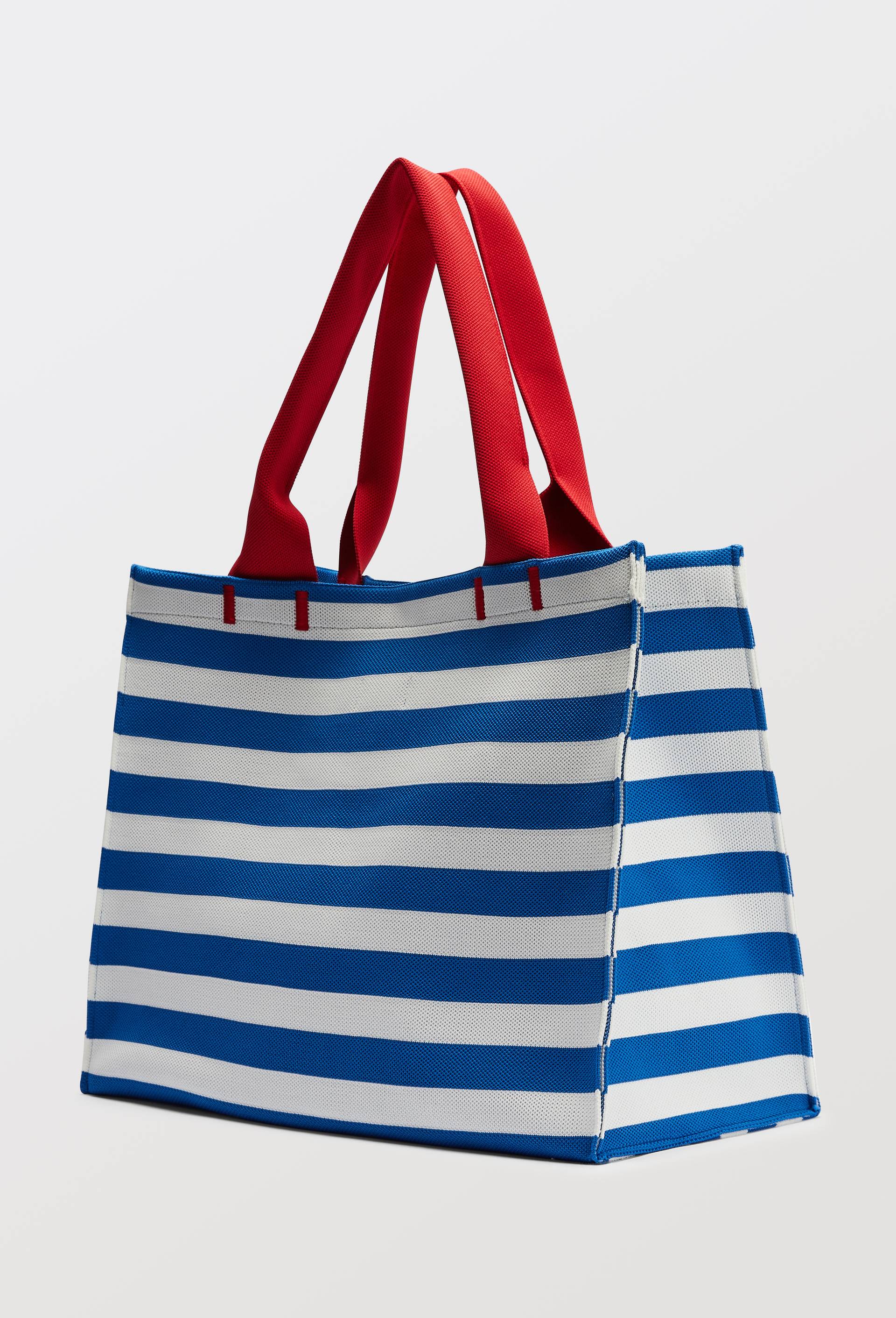Cabas ray&eacute; avec pochette, Bleu, large image number 1