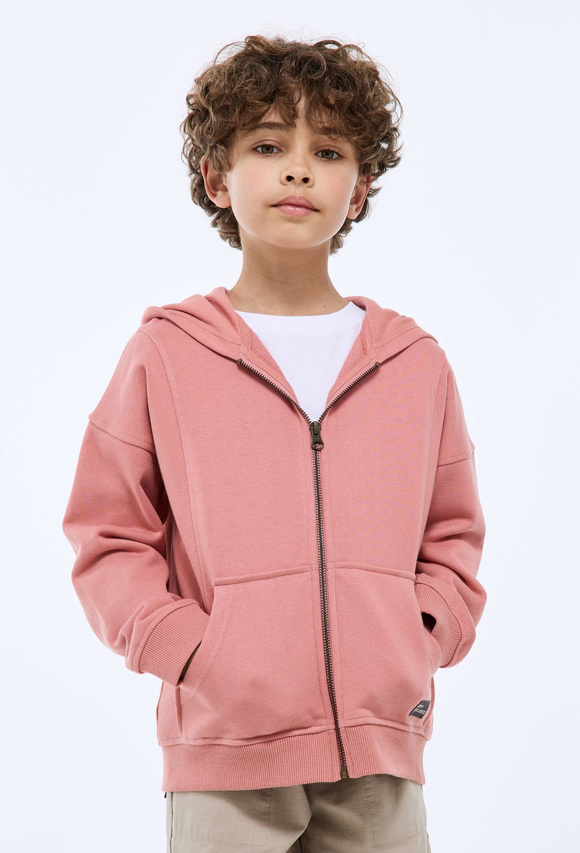 Sweat zipp&eacute; &agrave; capuche en coton BIO GOTS, Rose, large image number 0