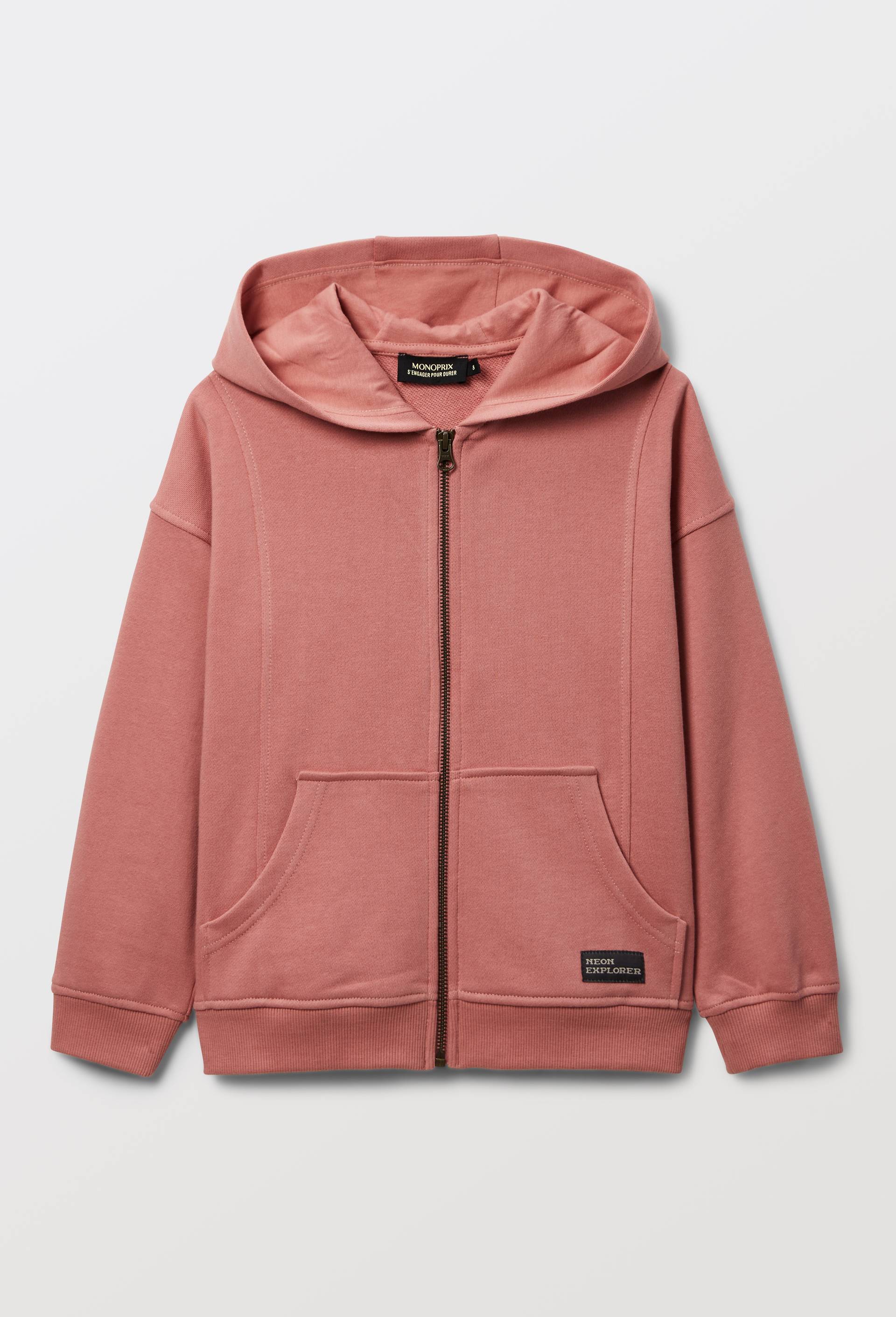 Sweat zipp&eacute; &agrave; capuche en coton BIO GOTS, Rose, large image number 1