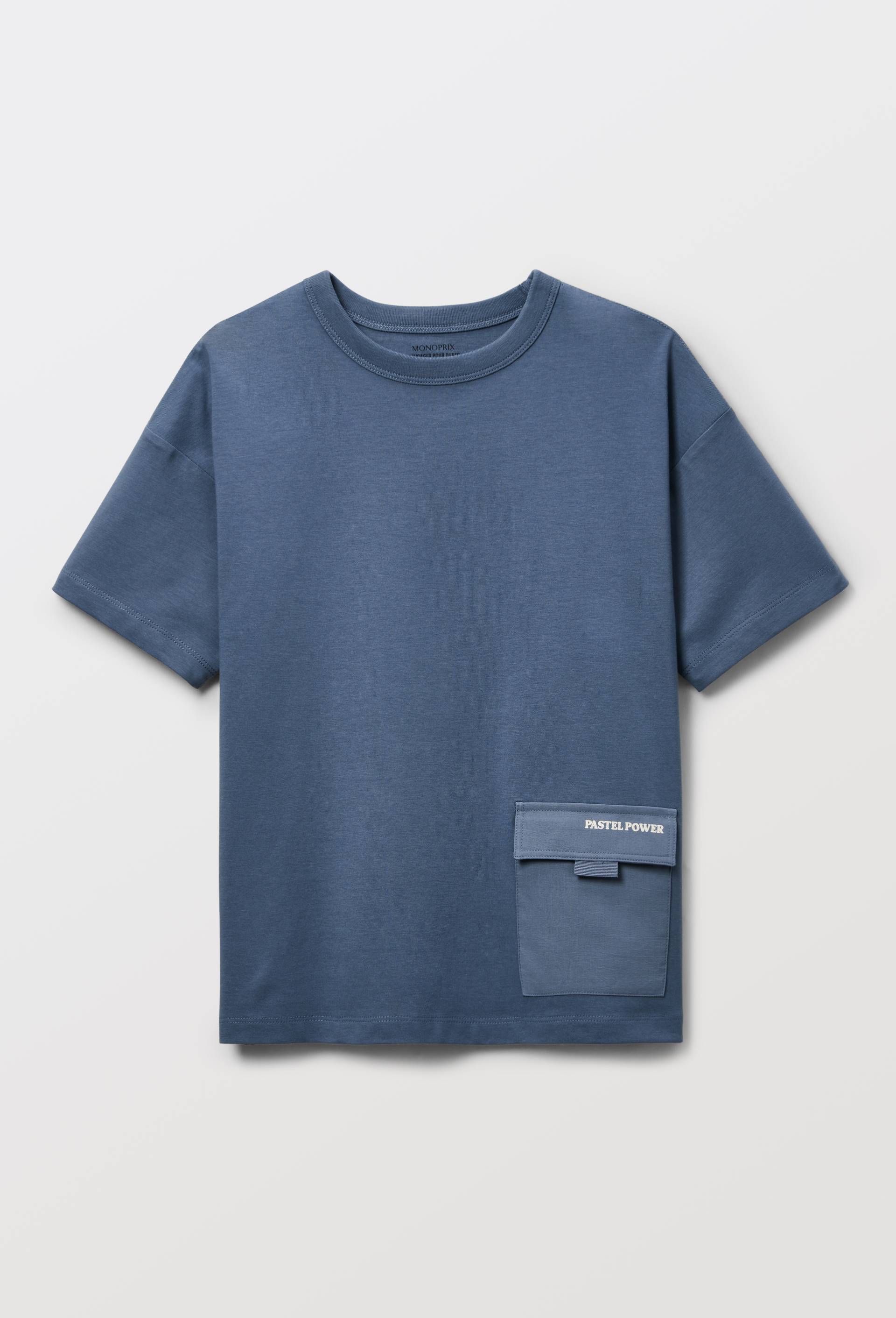 T-shirt manches courtes avec poche en coton BIO GOTS, Bleu fonc&eacute;, large image number 2