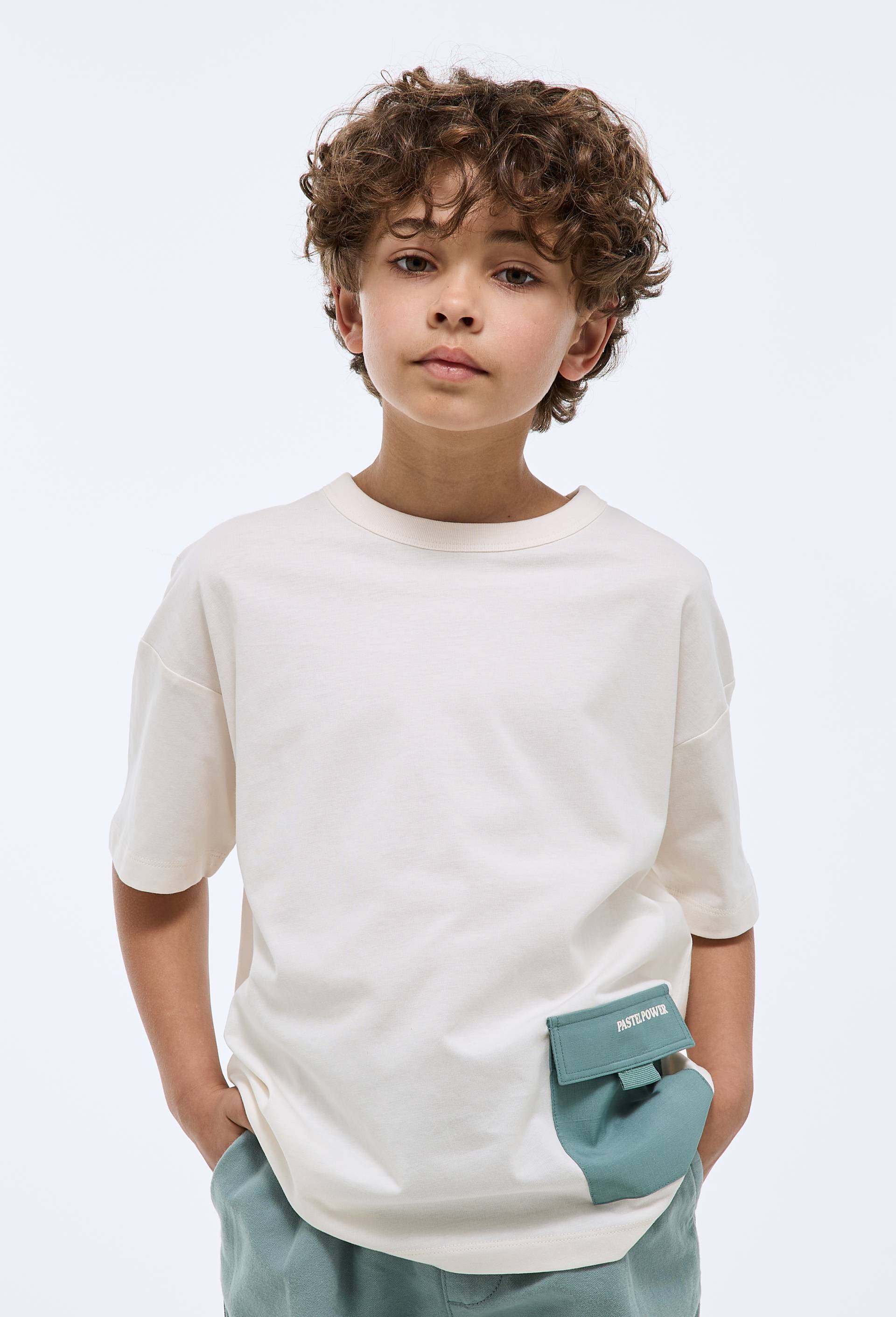 T-shirt manches courtes avec poche en coton BIO GOTS, Ecru, swatch image