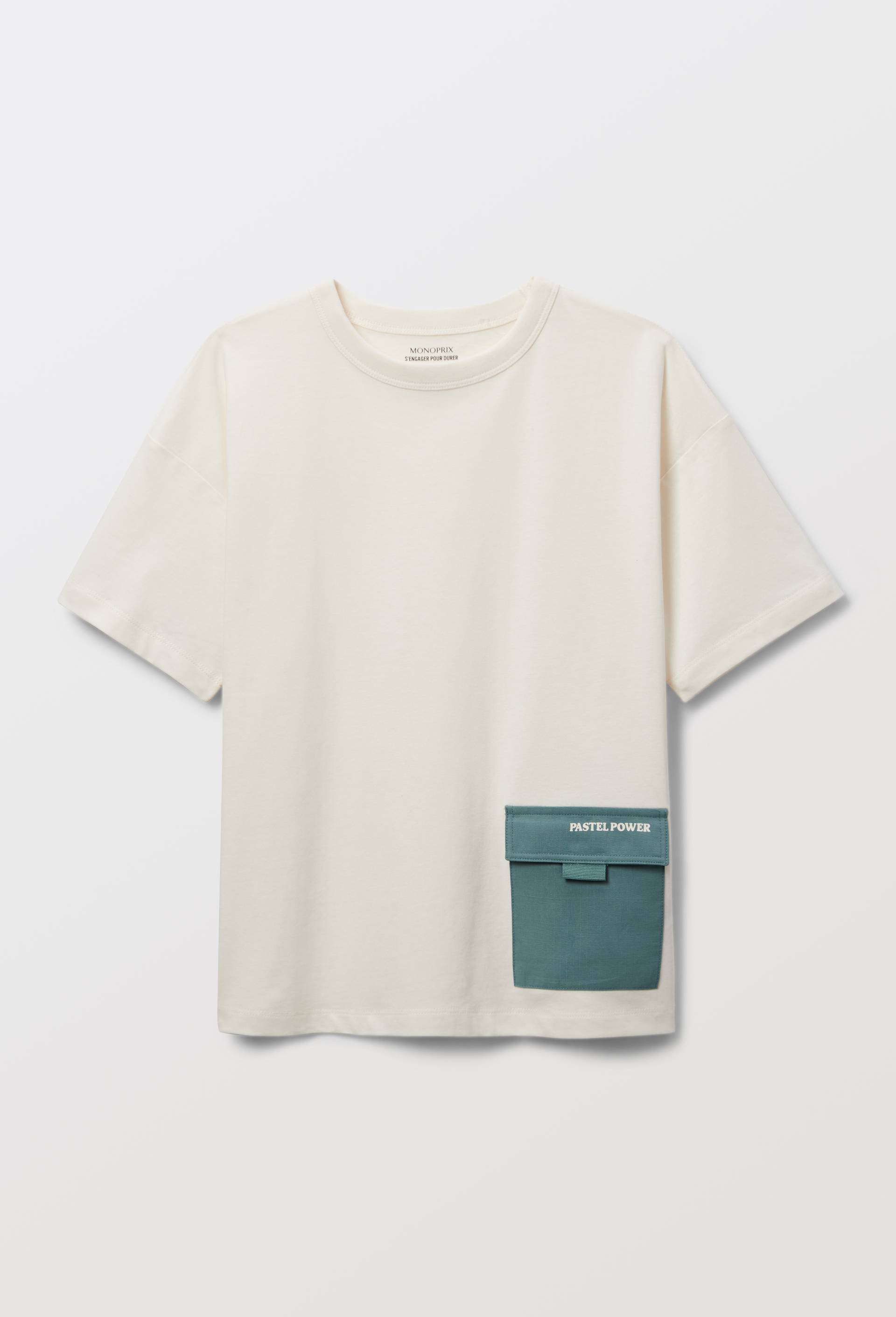 T-shirt manches courtes avec poche en coton BIO GOTS, Ecru, large image number 1.0