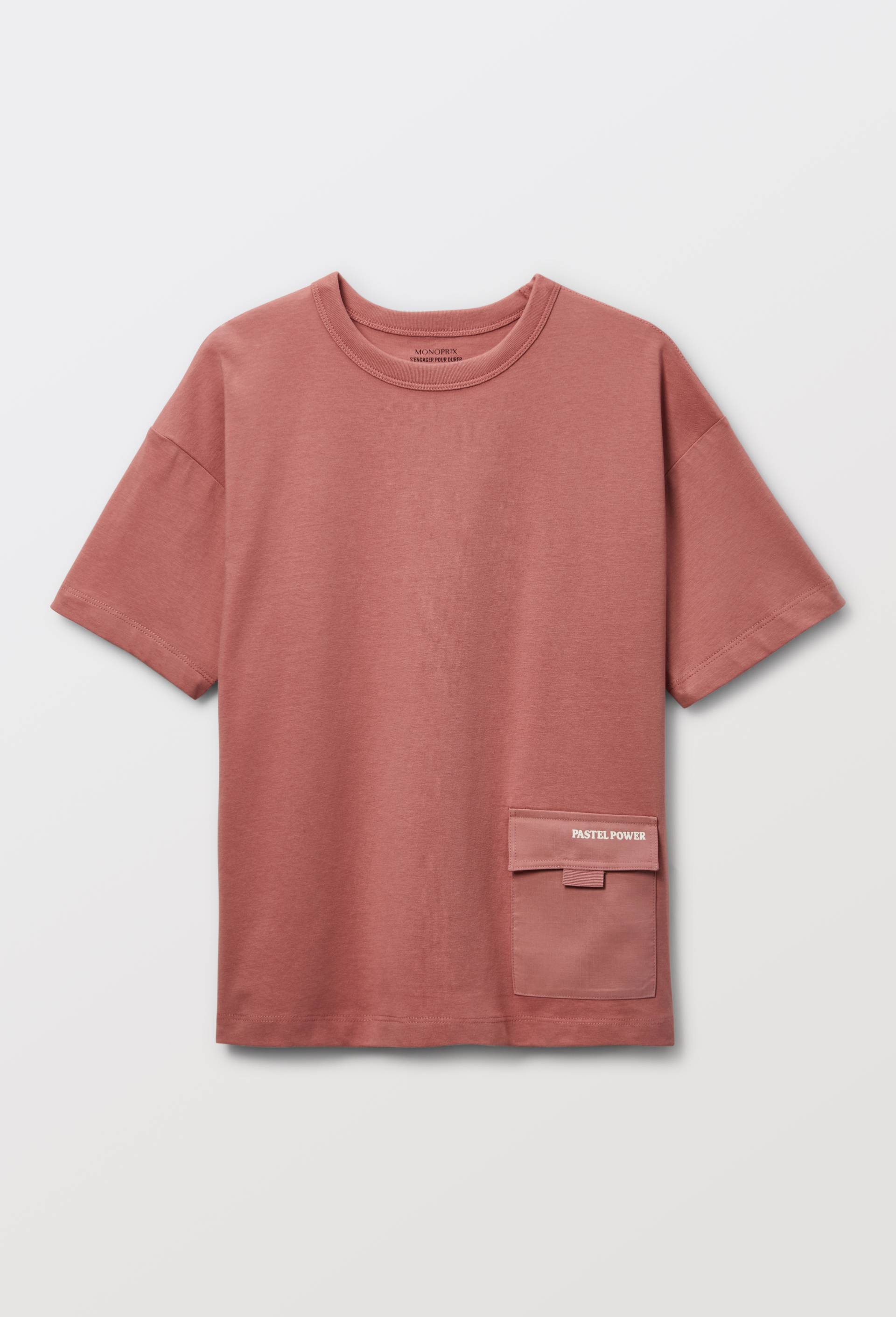 T-shirt manches courtes avec poche en coton BIO GOTS, Rose, large image number 1