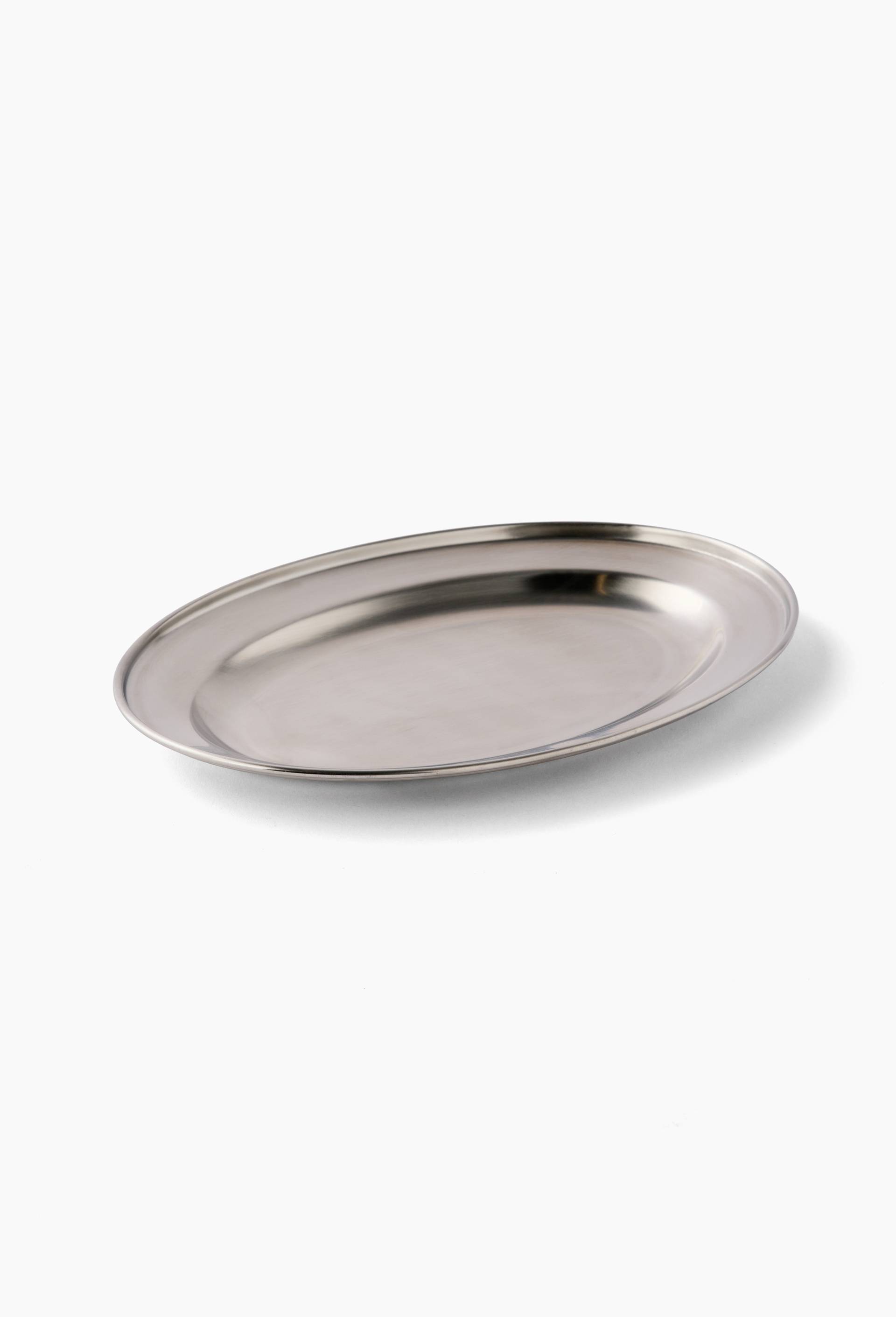 Plat ovale, finition m&eacute;tal bross&eacute;, 25cm, Argent, large image number 0.0