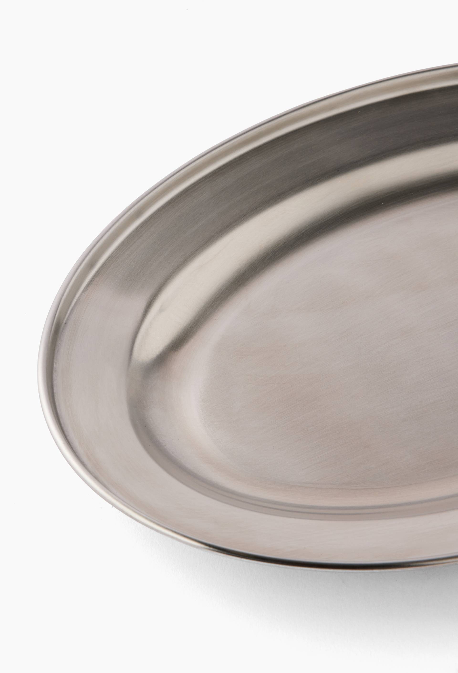 Plat ovale, finition m&eacute;tal bross&eacute;, 25cm, Argent, large image number 1