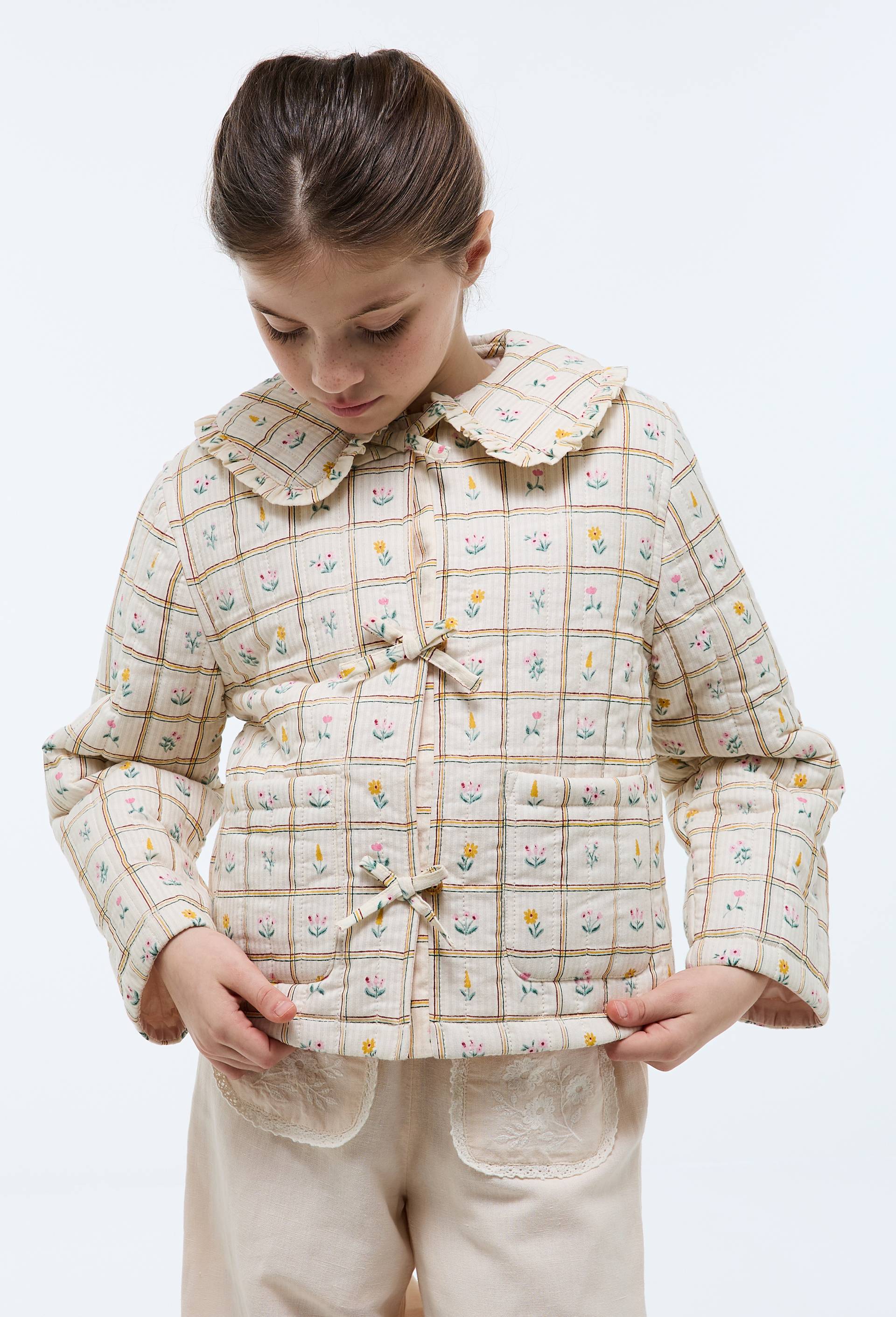 Veste imprim&eacute;e &agrave; petits noeuds en coton, Beige clair, large image number 0.0