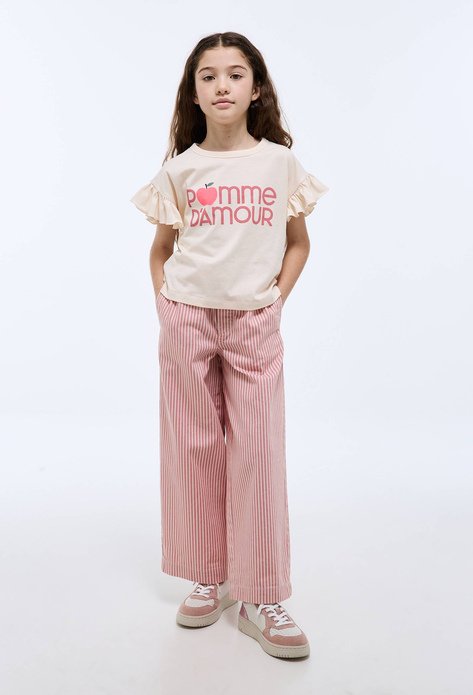 Pantalon ray&eacute; droit en coton, Rose, large image number 1