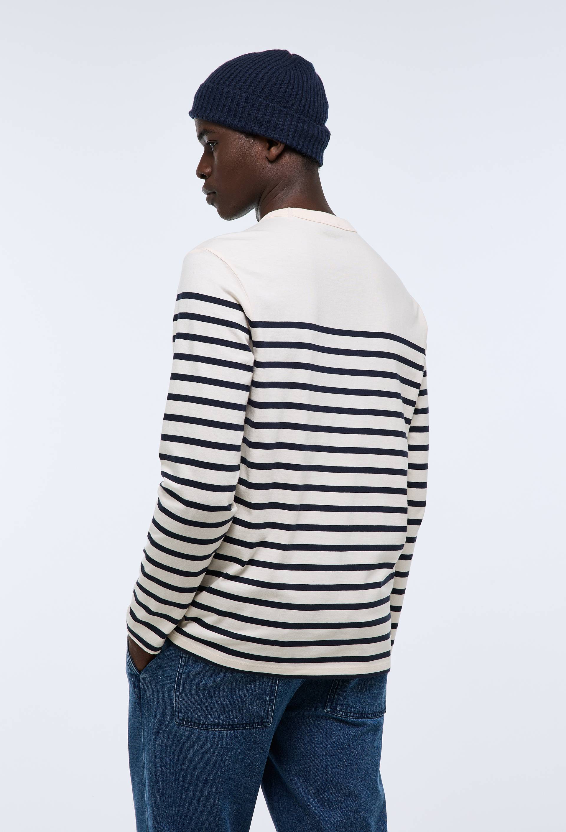 T-shirt manches longues ray&eacute; en coton bio GOTS, Bleu fonc&eacute;, large image number 1