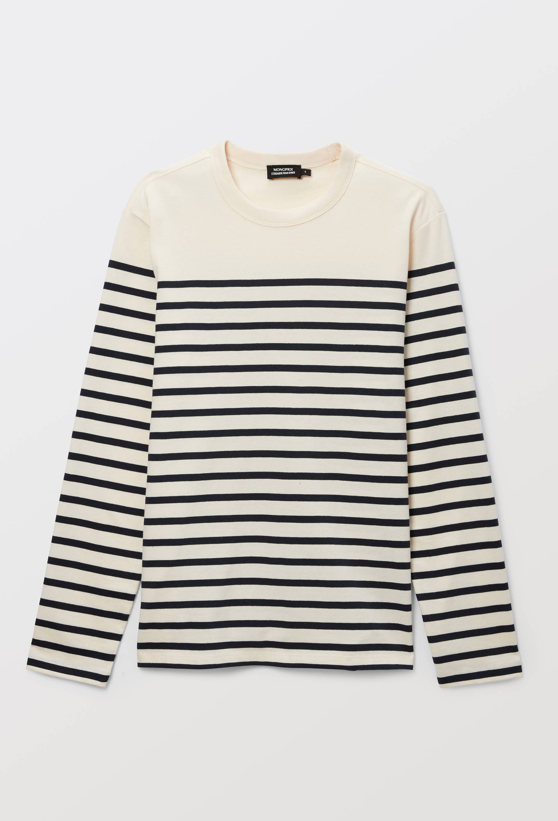T-shirt manches longues ray&eacute; en coton bio GOTS, Bleu fonc&eacute;, large image number 2.0