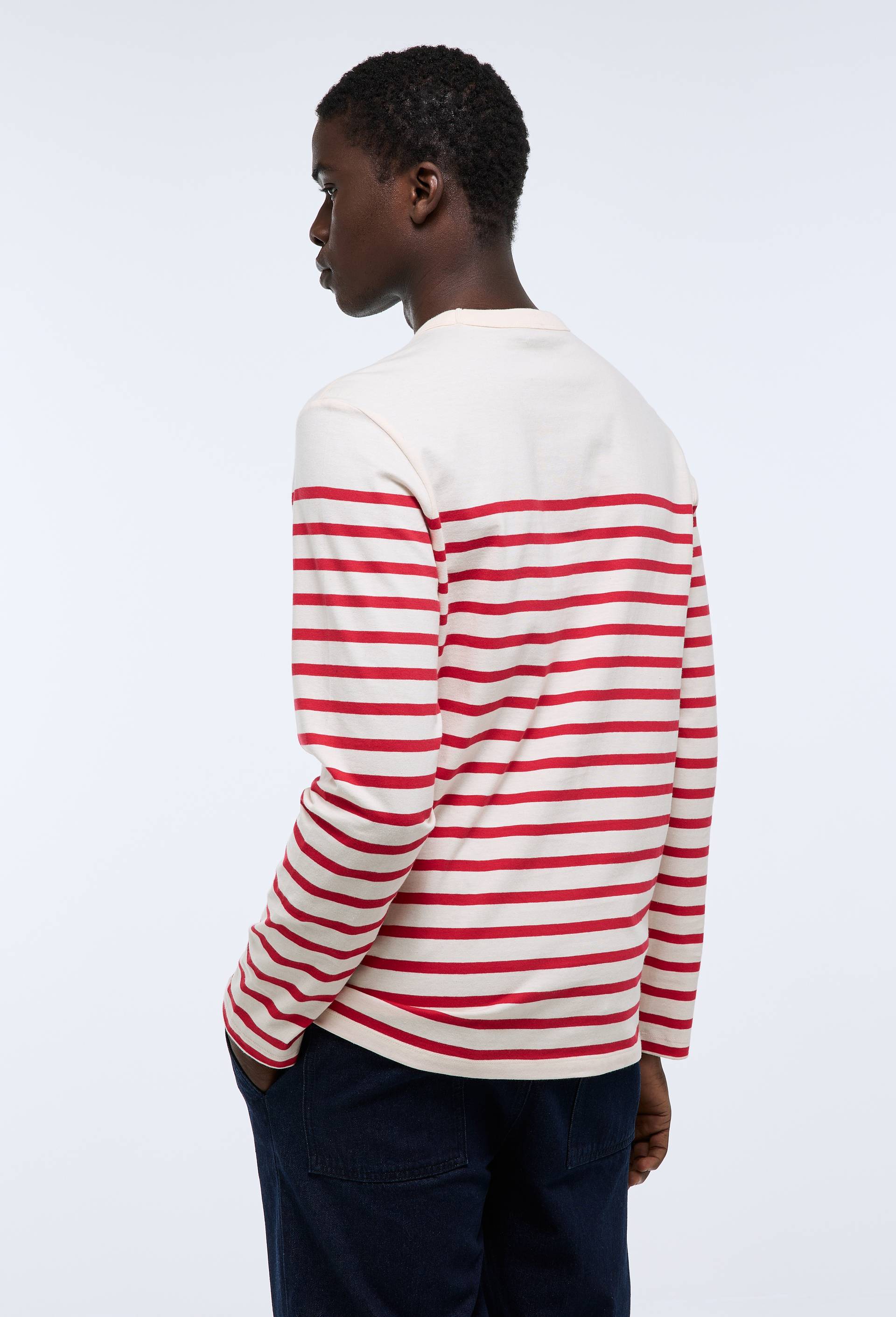 T-shirt manches longues ray&eacute; en coton bio GOTS, Rouge, large image number 1.0