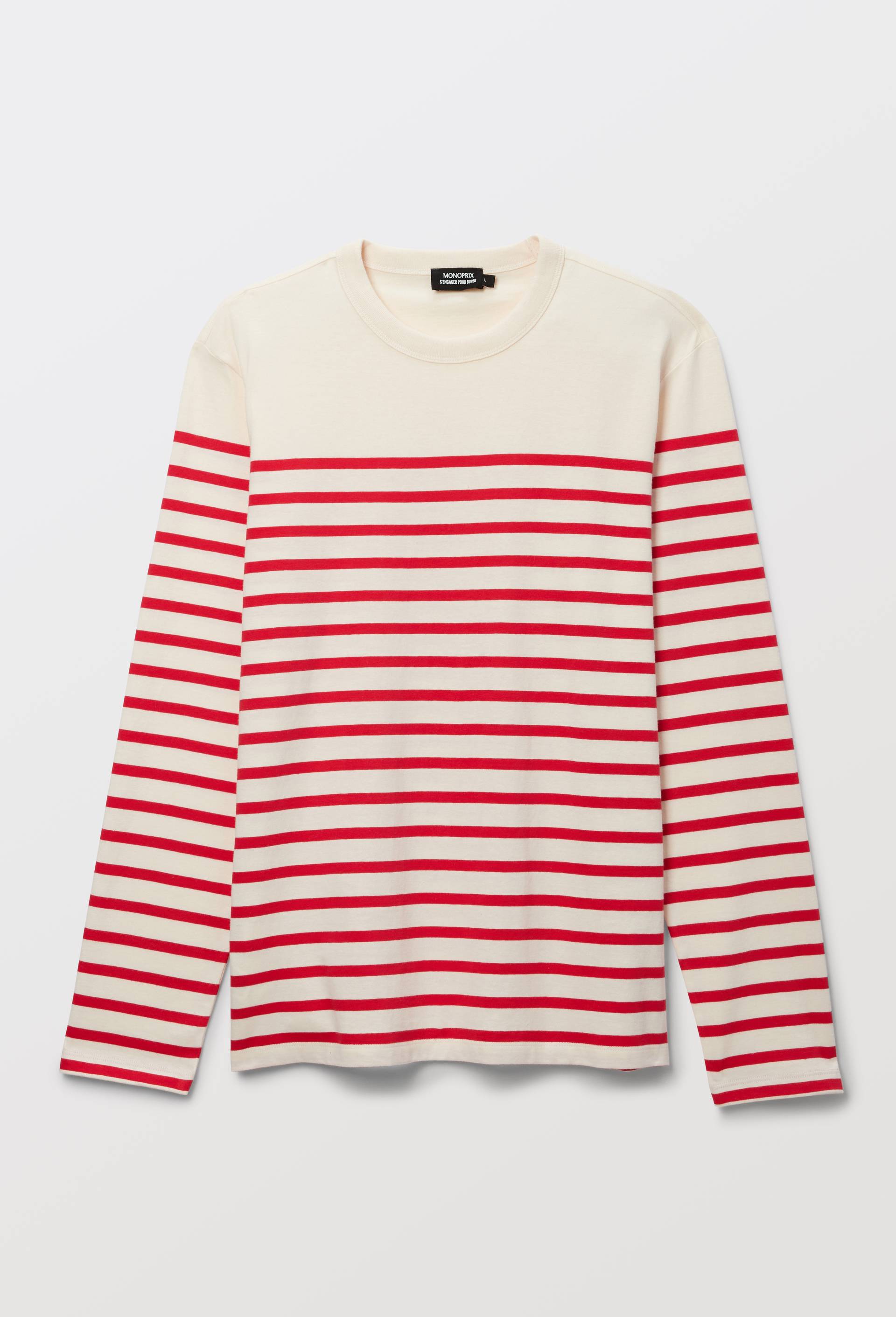 T-shirt manches longues ray&eacute; en coton bio GOTS, Rouge, large image number 2