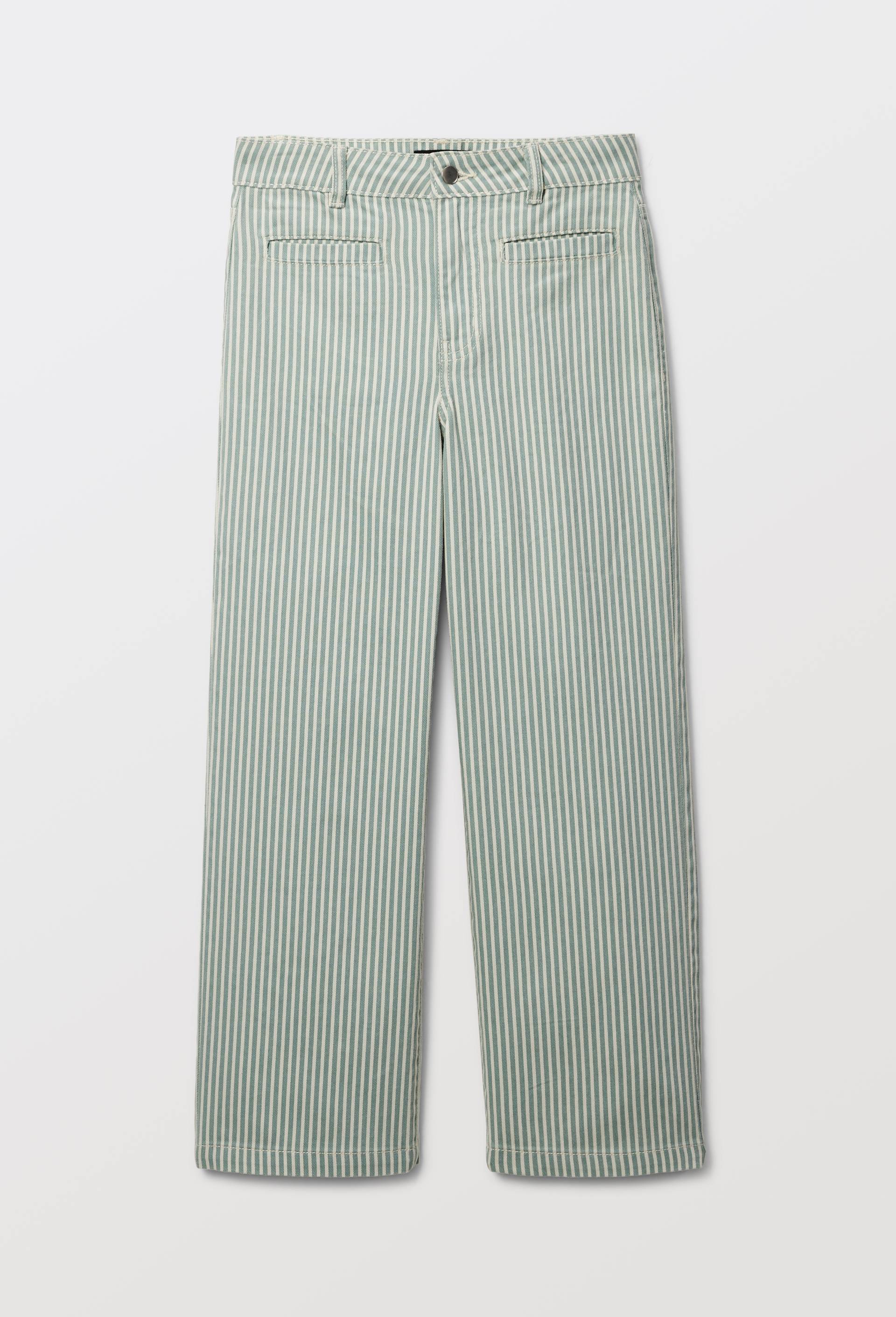 Pantalon ray&eacute; droit en coton, Vert clair, large image number 2.0