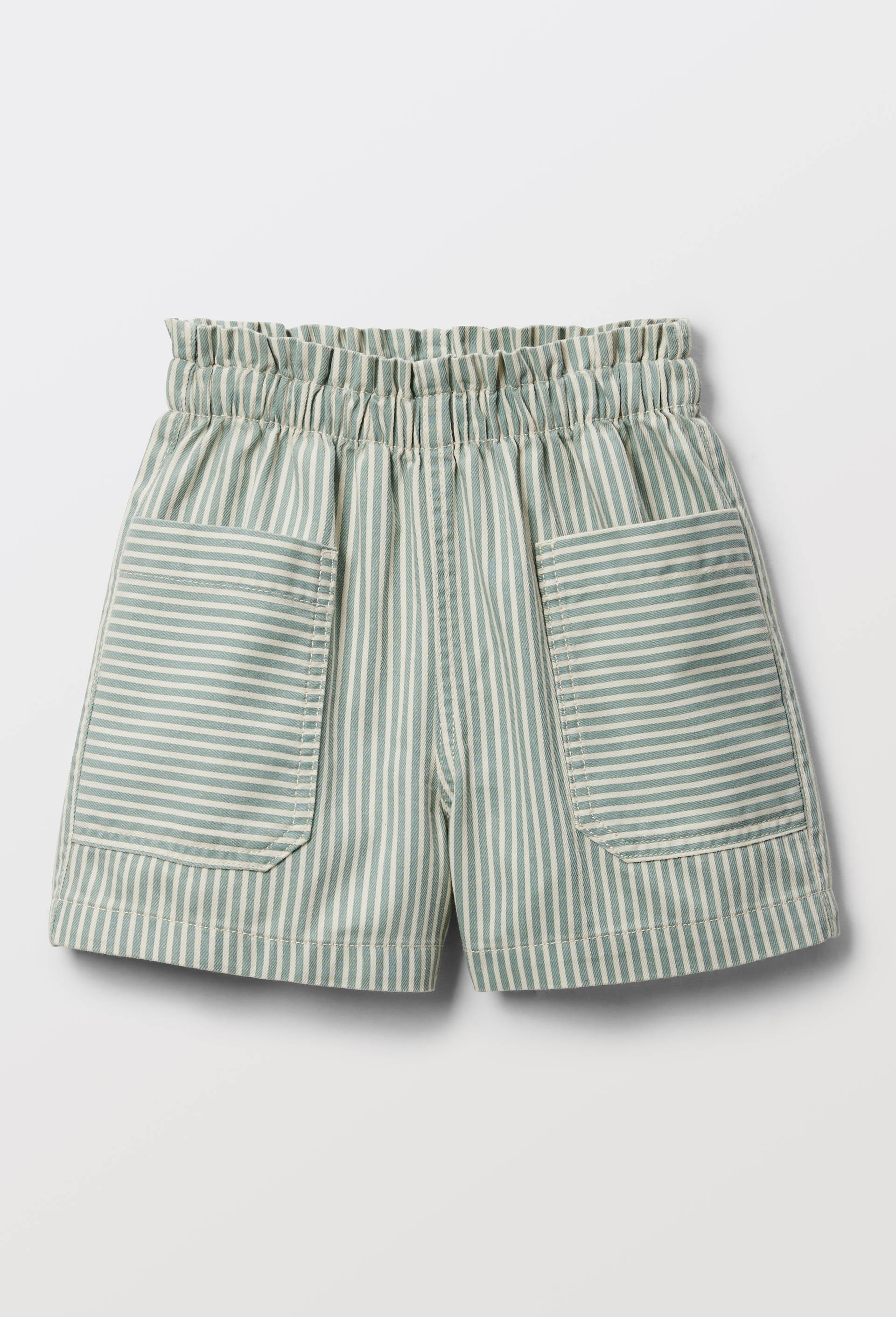 Short ray&eacute; taille &eacute;lastiqu&eacute;e en coton, Vert clair, large image number 1