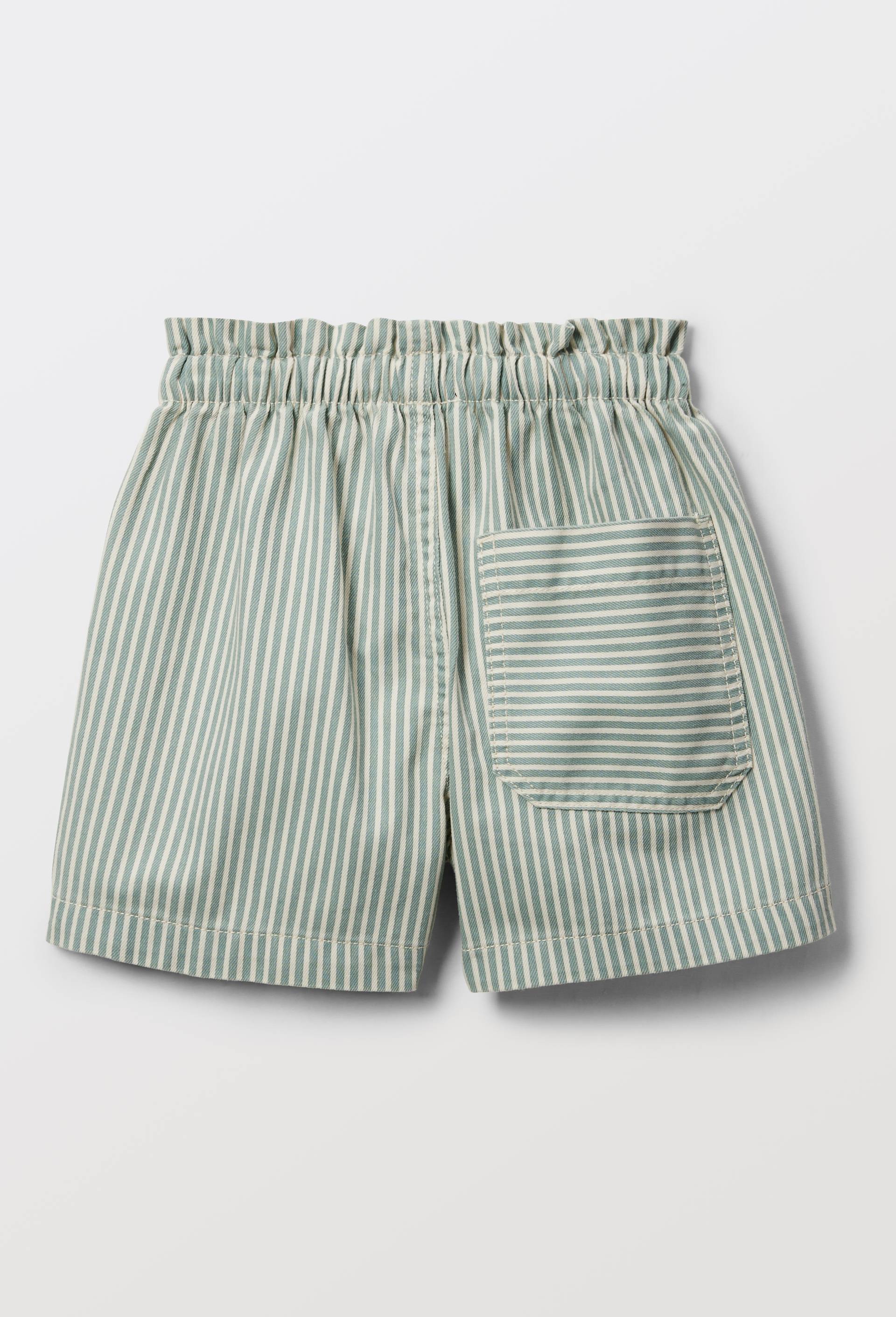 Short ray&eacute; taille &eacute;lastiqu&eacute;e en coton, Vert clair, large image number 2.0