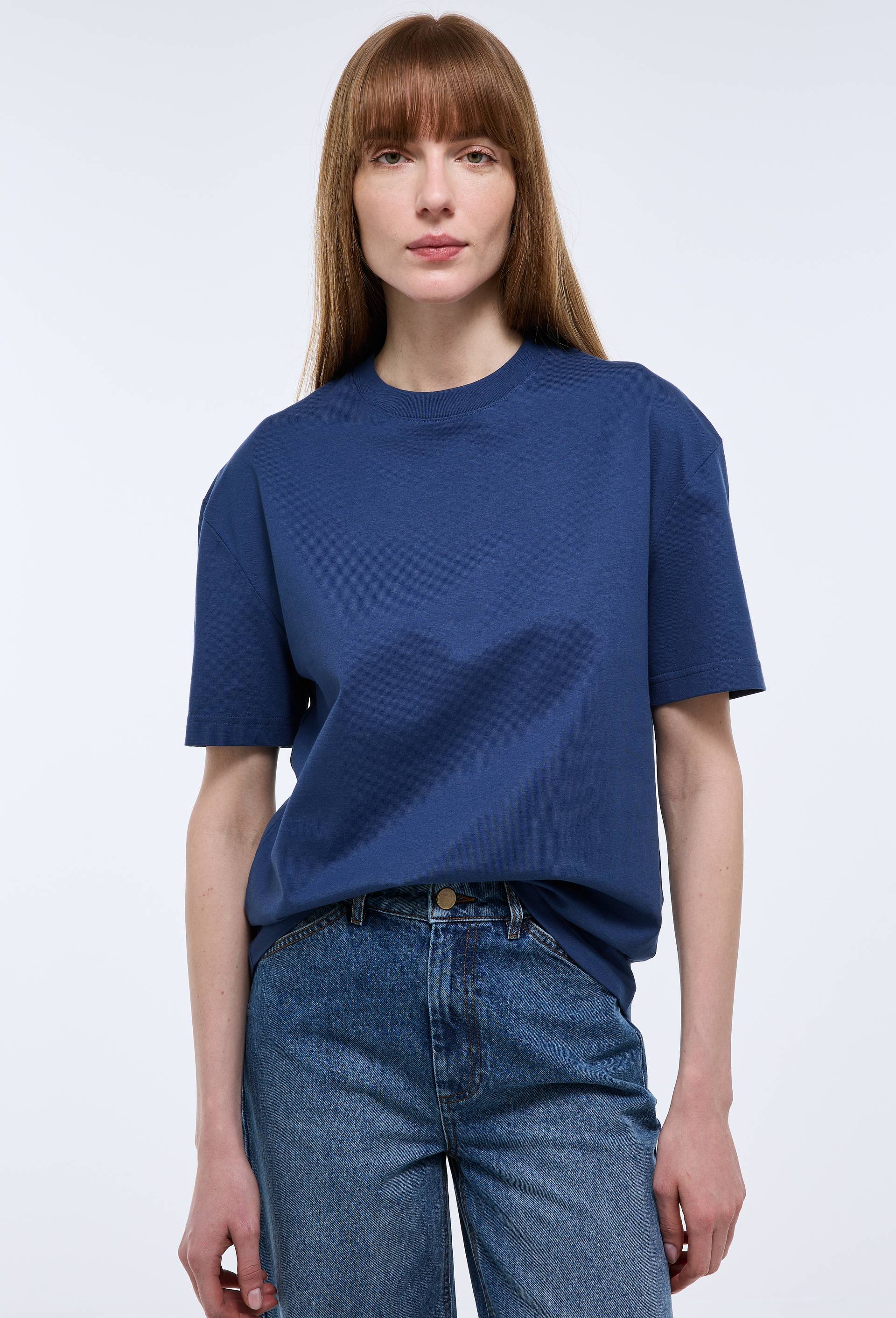 T-shirt &agrave; manches courtes uni en coton BIO, Bleu fonc&eacute;, large image number 0.0