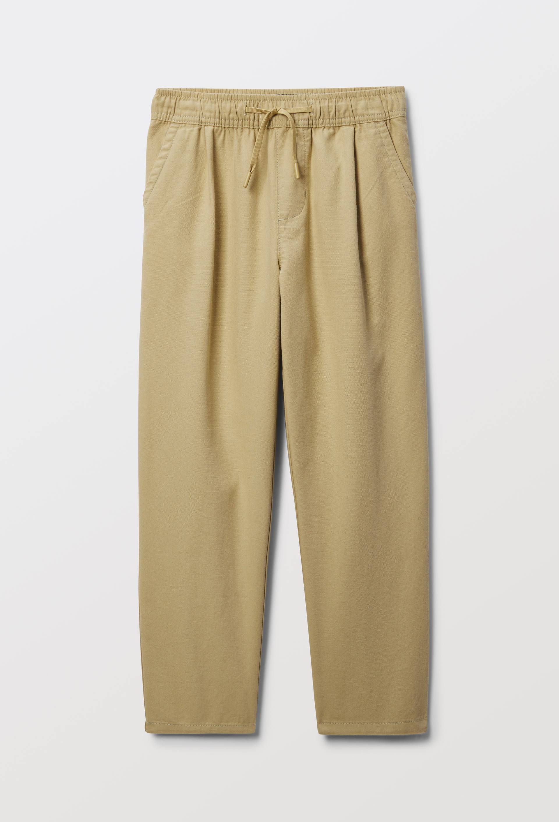 Pantalon taille &eacute;lastiqu&eacute;e uni en coton, Beige, large image number 1