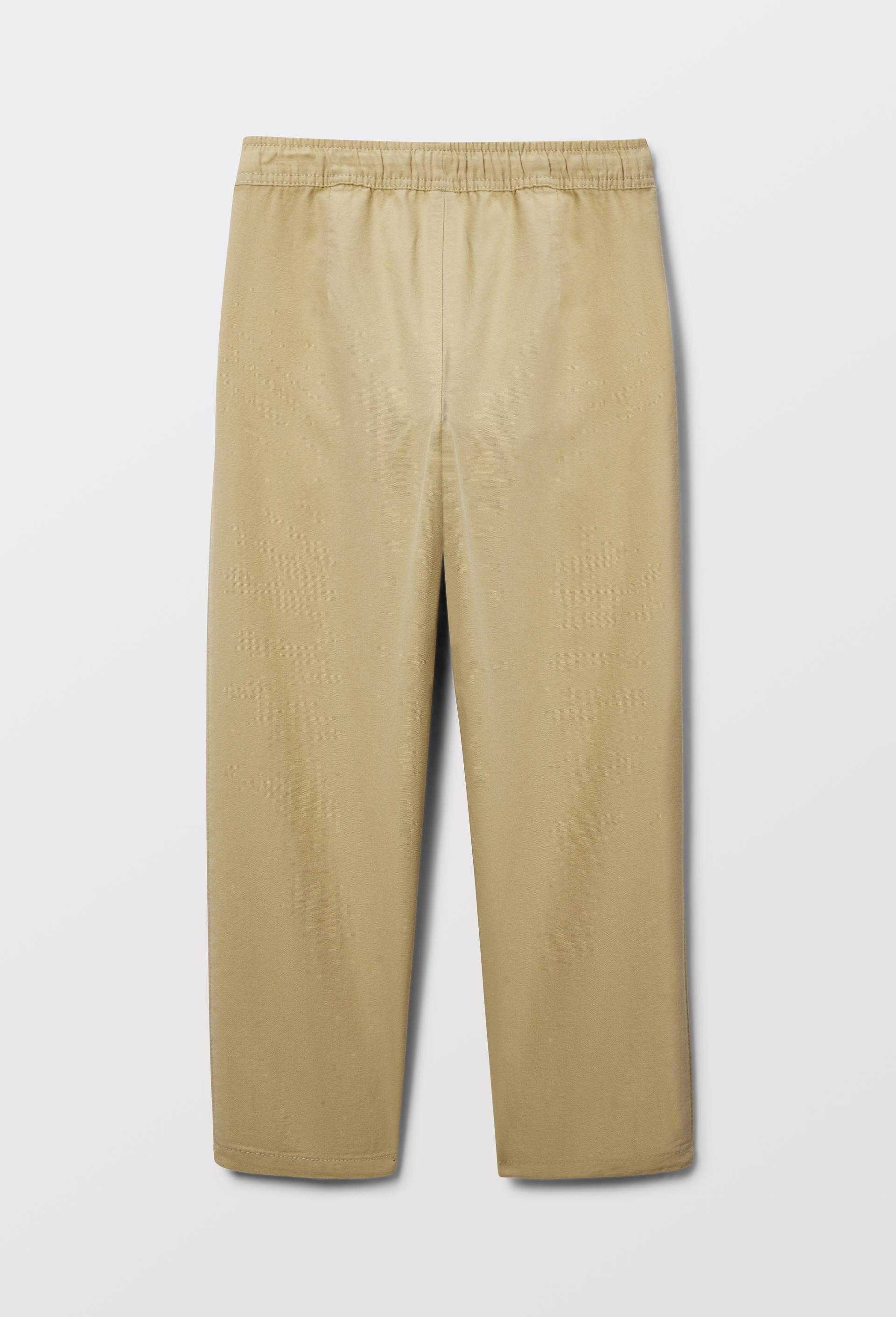 Pantalon taille &eacute;lastiqu&eacute;e uni en coton, Beige, large image number 2