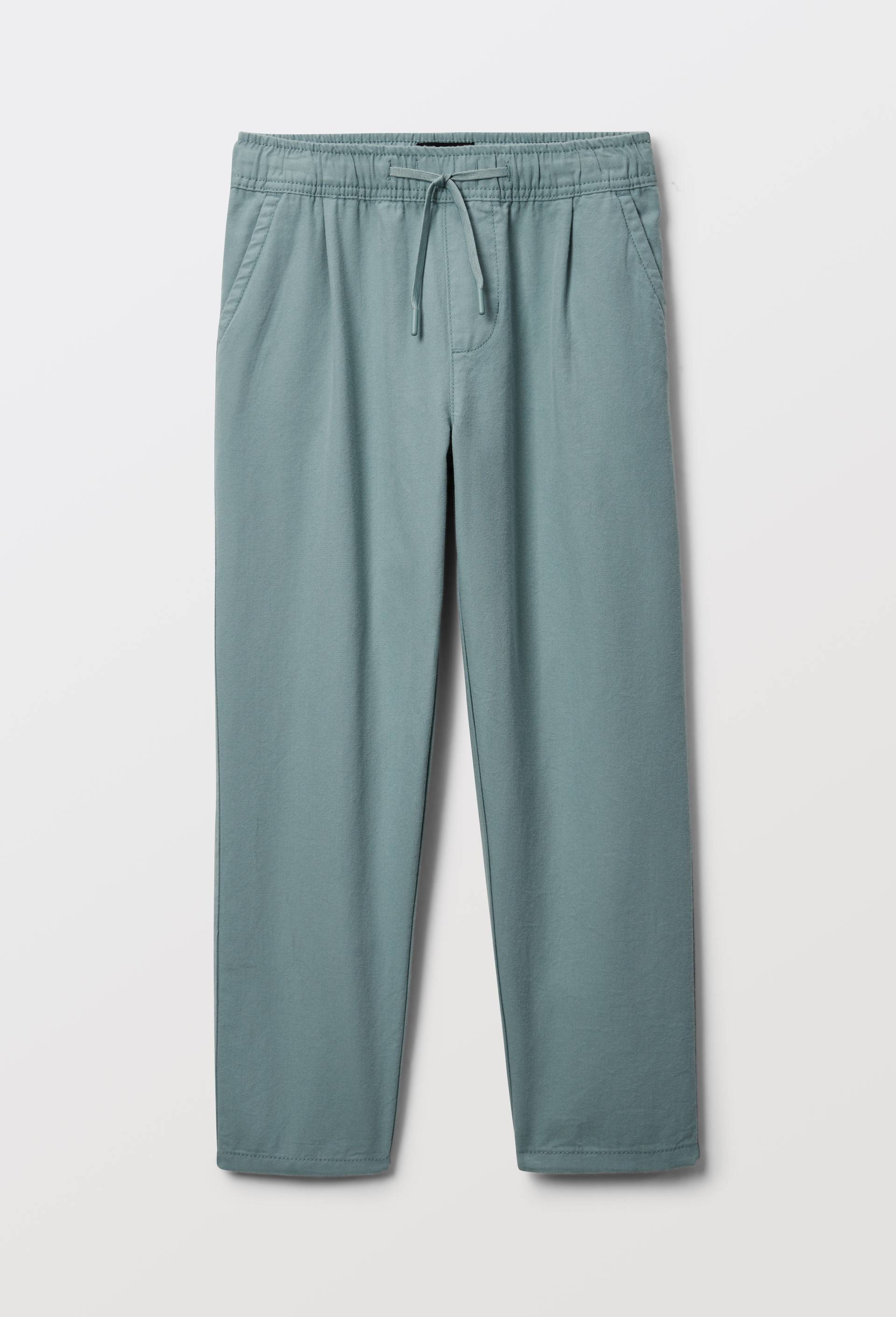 Pantalon taille &eacute;lastiqu&eacute;e uni en coton, Vert, large image number 2