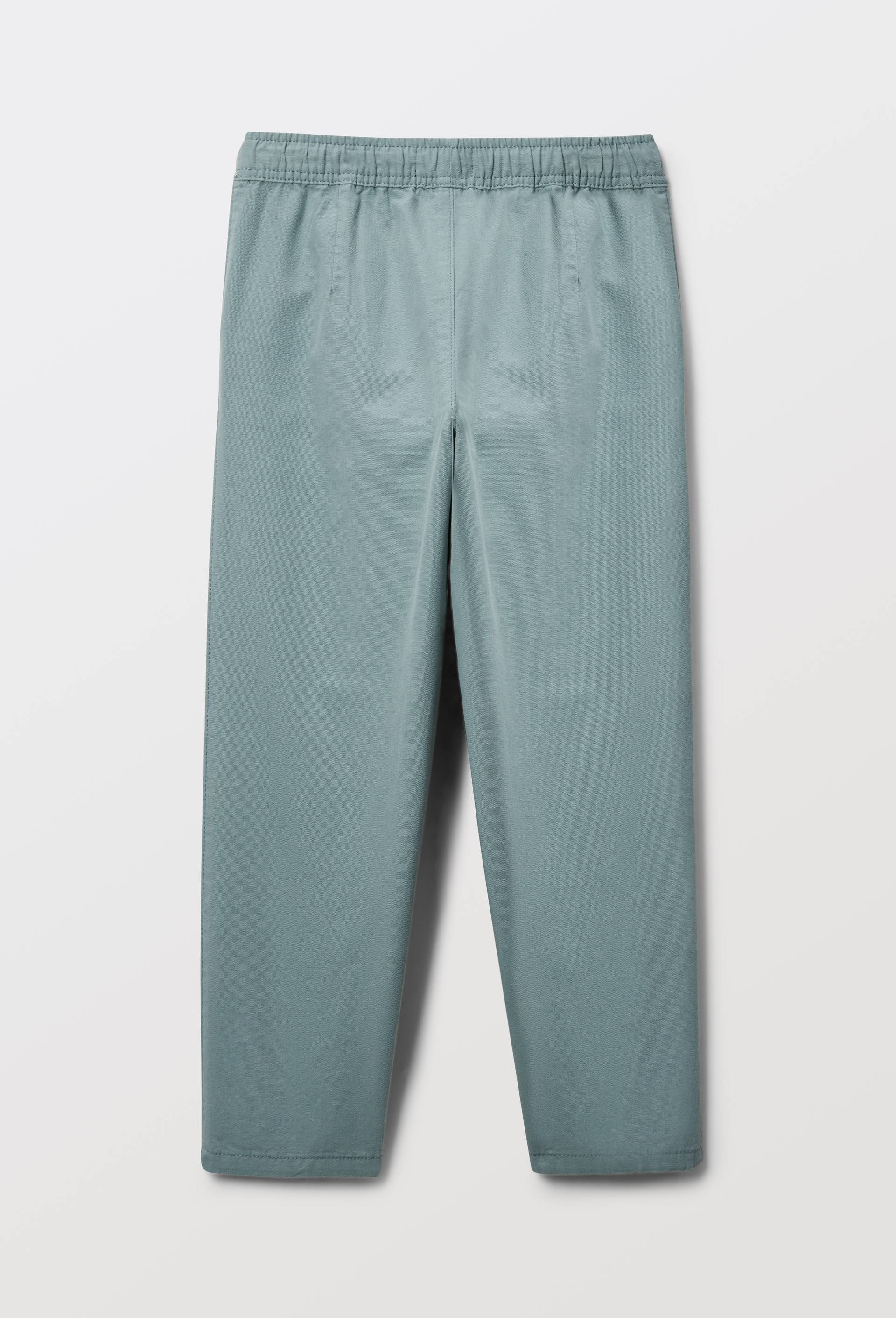 Pantalon taille &eacute;lastiqu&eacute;e uni en coton, Vert, large image number 3