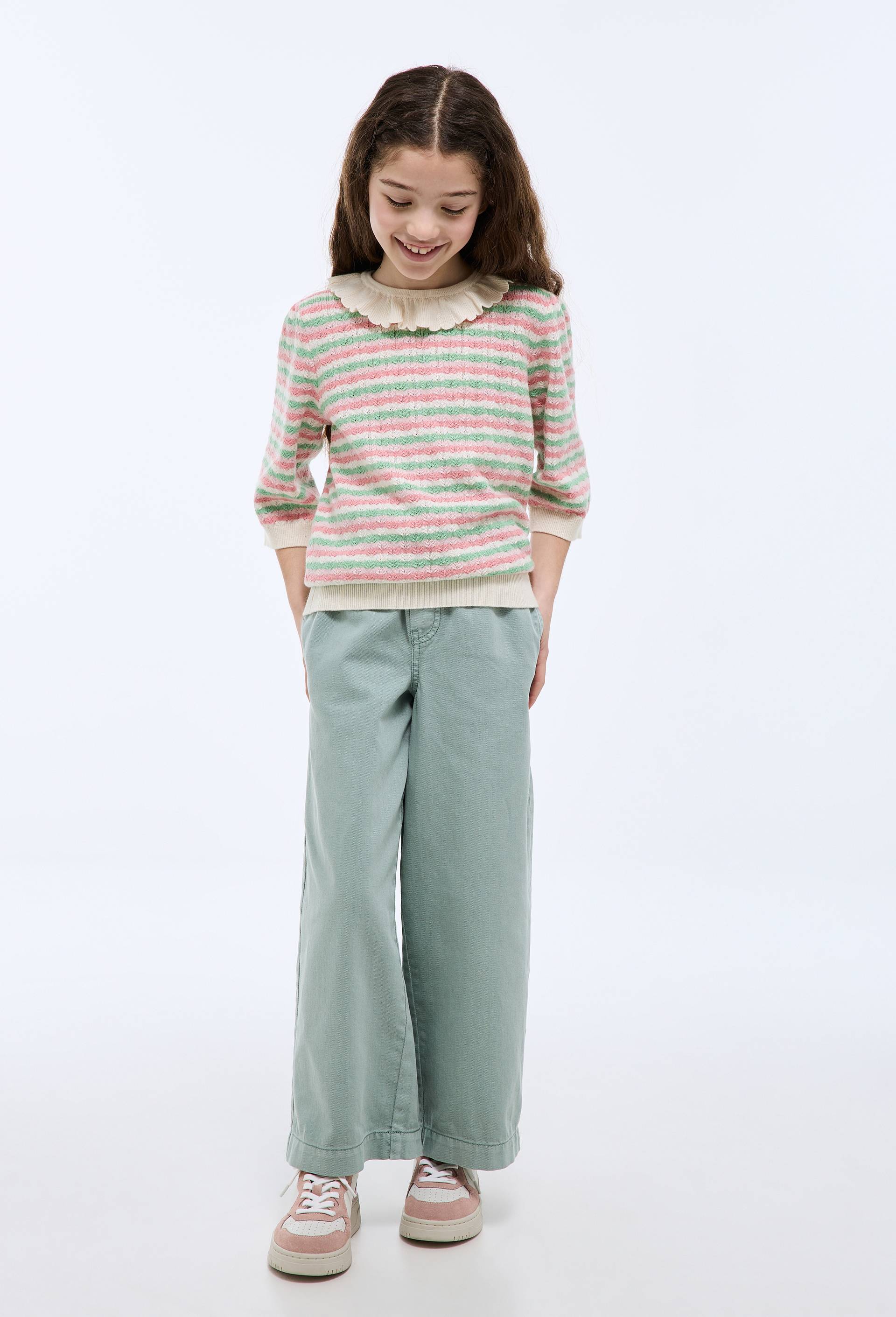Pantalon droit uni en coton, Vert clair, large image number 0