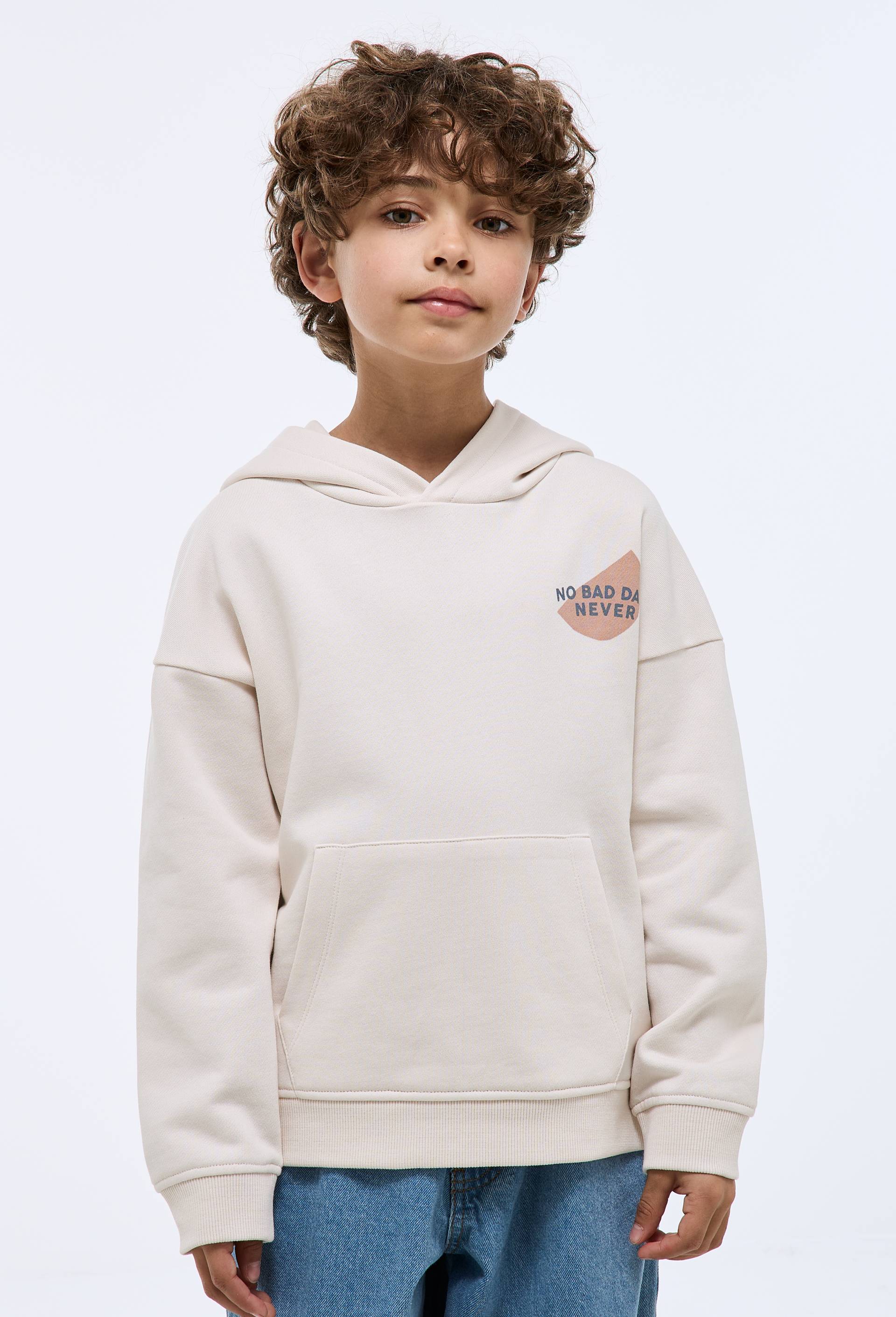 Sweat &agrave; capuche imprim&eacute; en coton BIO GOTS, Beige clair, large image number 0.0